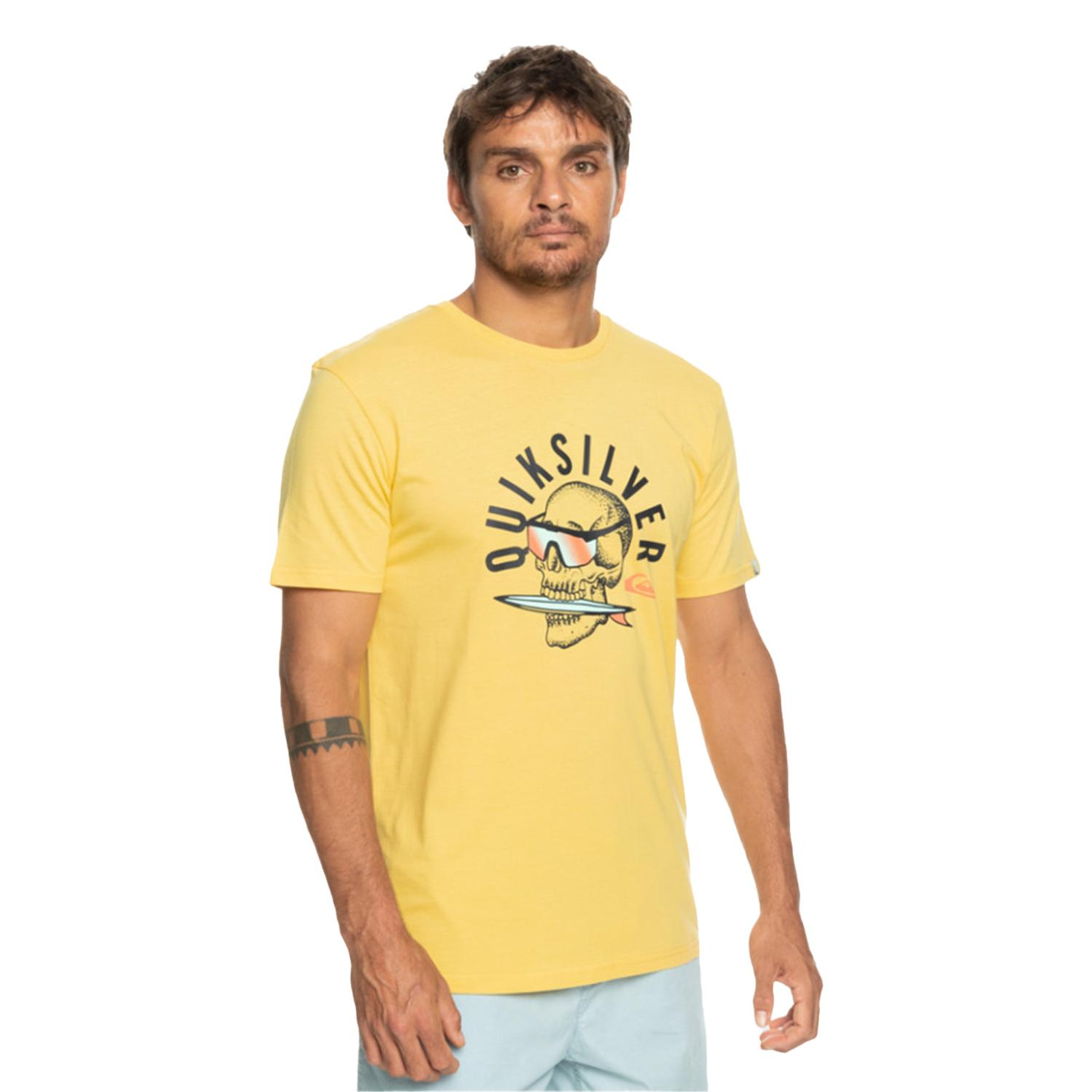 Quiksilver Qsrockinskull Erkek Sarı Tişört