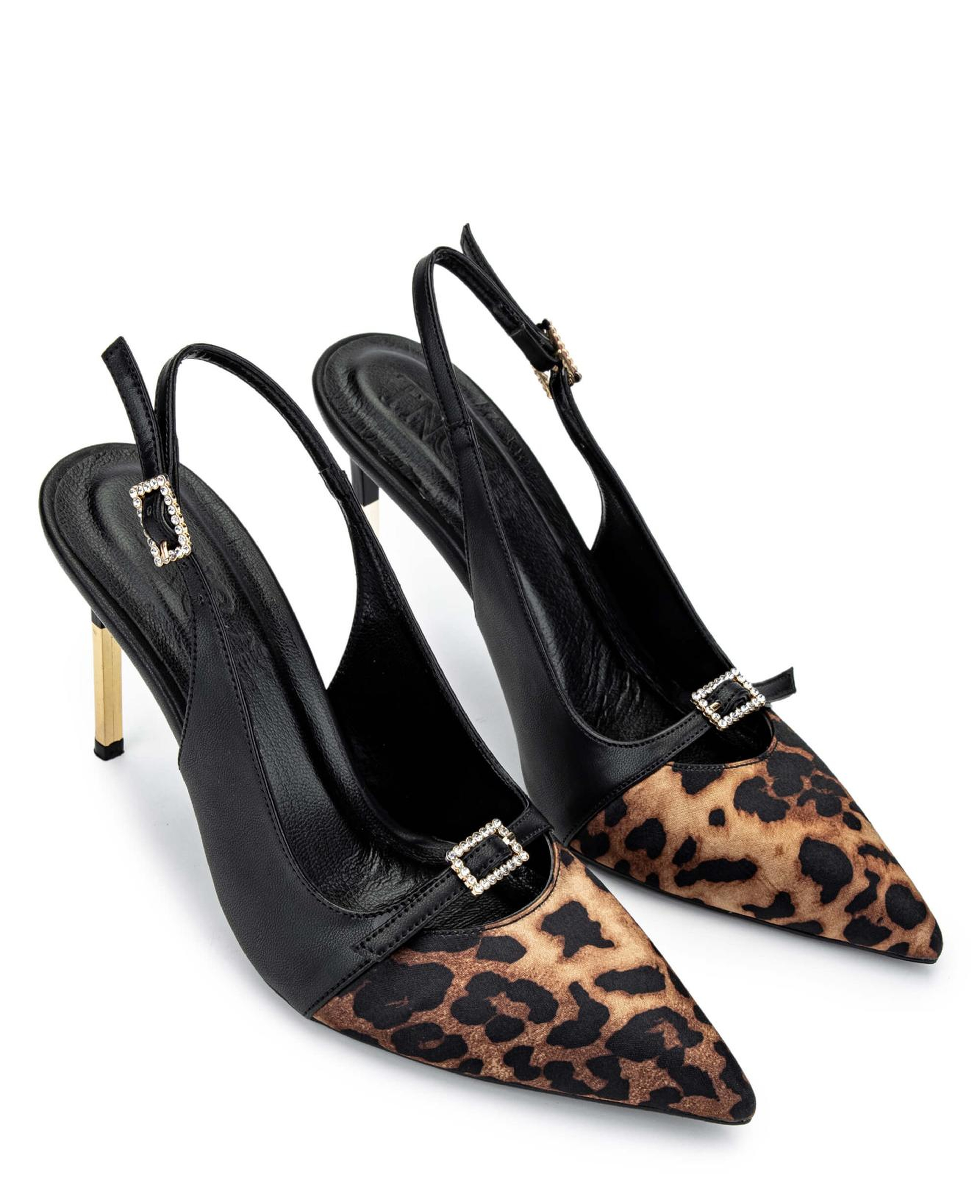 Tamer Tanca Kadın Vegan Siyah/Leopar Stiletto Ayakkabı
