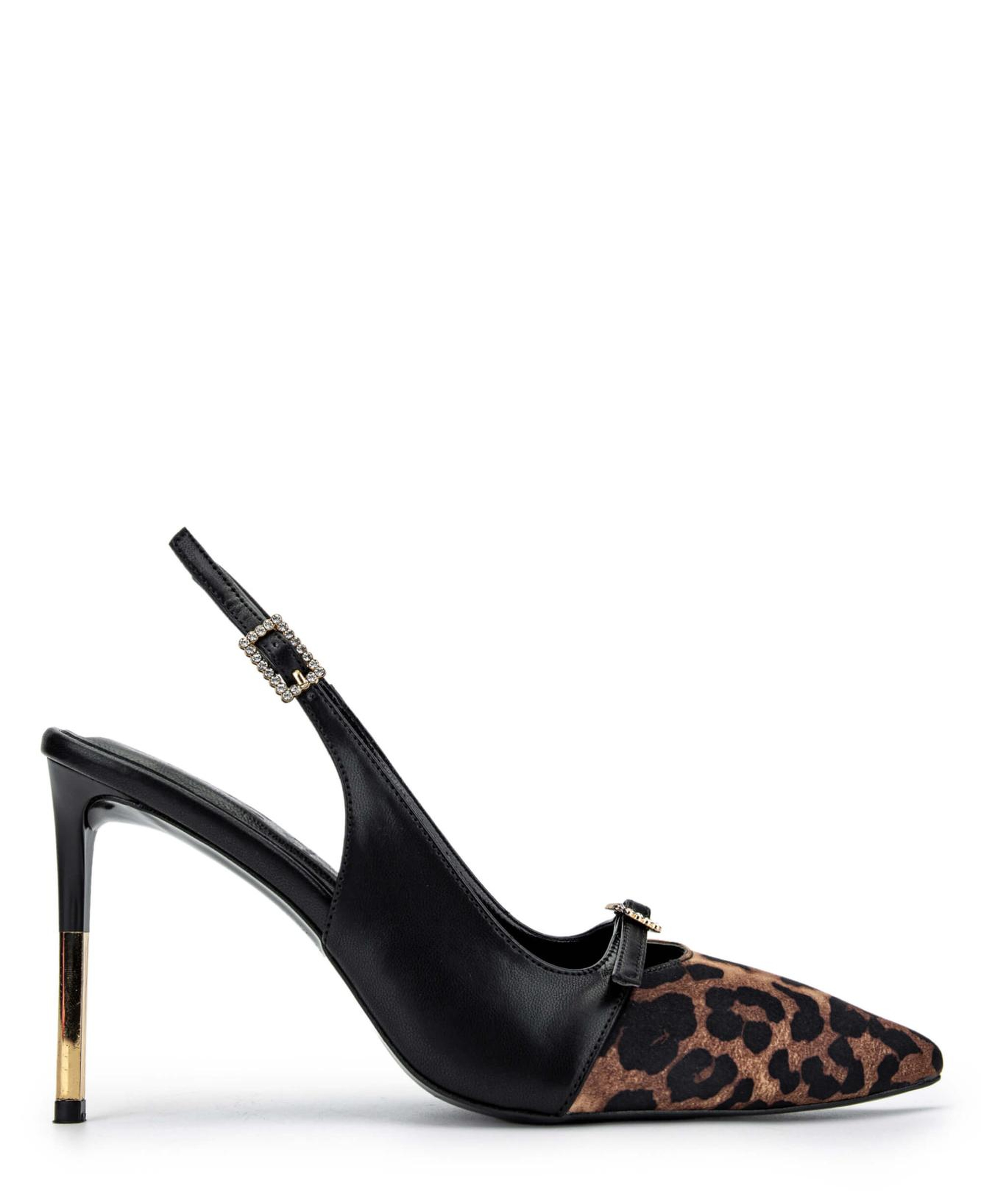 Tamer Tanca Kadın Vegan Siyah/Leopar Stiletto Ayakkabı
