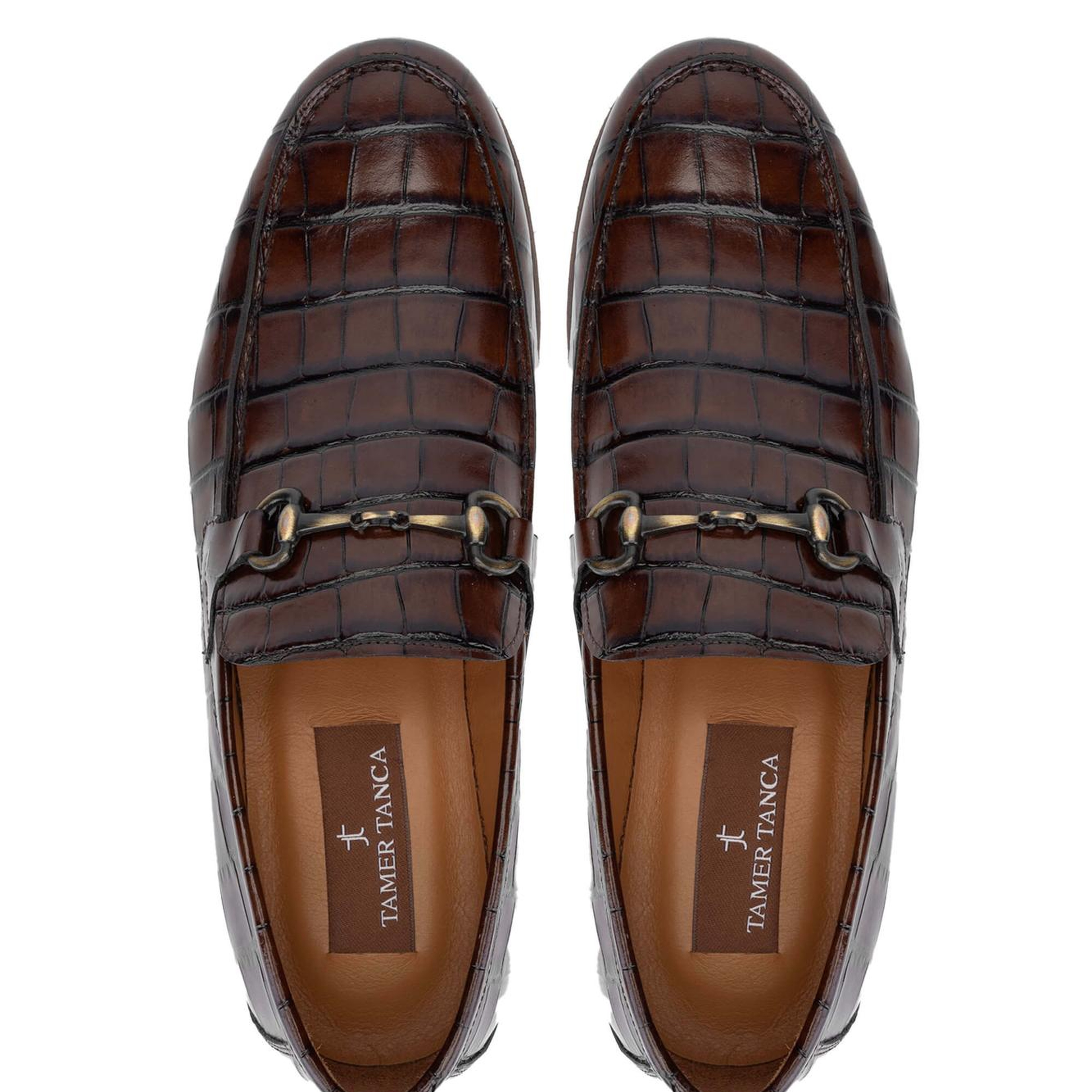 Tamer Tanca Erkek Hakiki Deri Kahverengi Kroko Loafer Ayakkabı