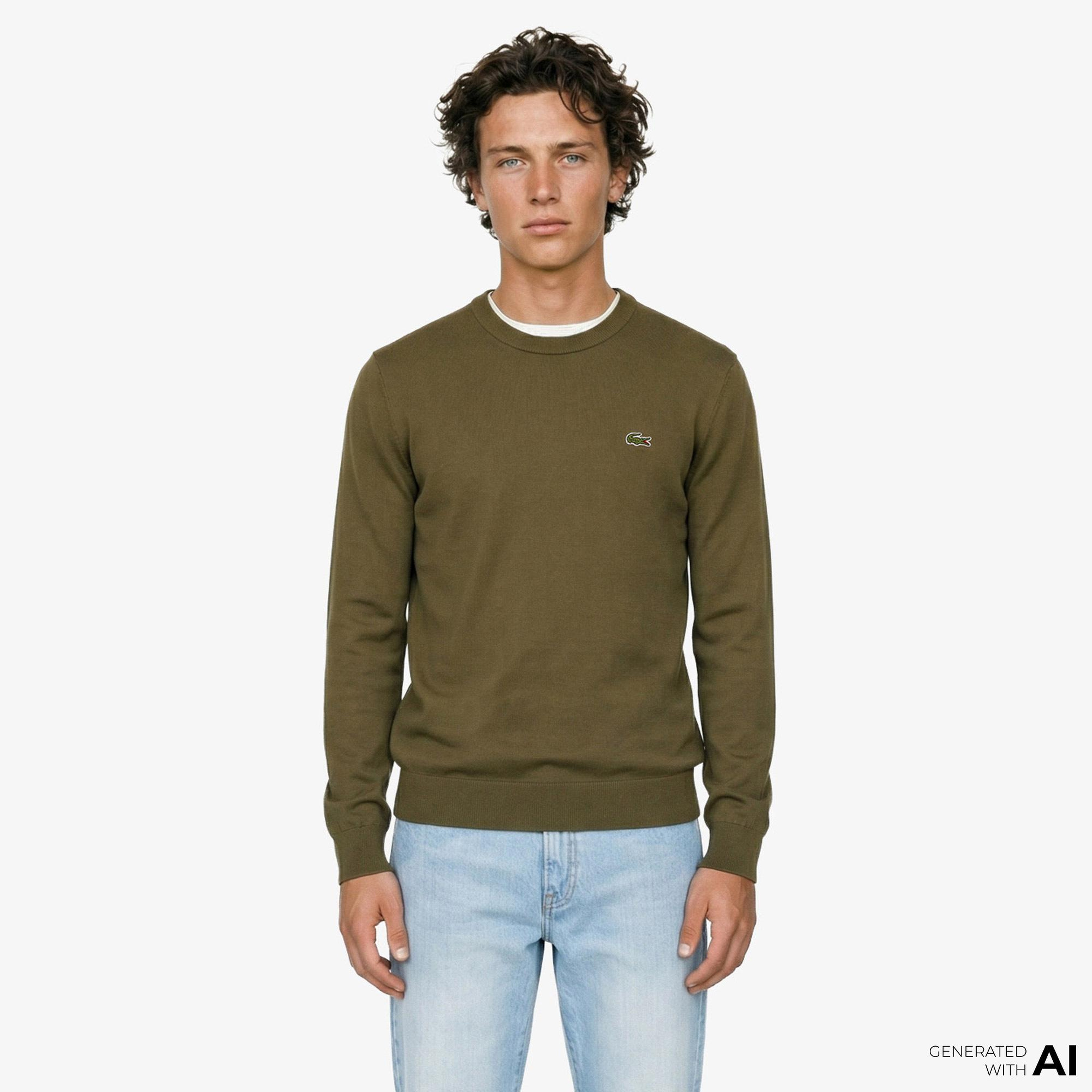 Lacoste Erkek Regular Fit Bisiklet Yaka Haki Kazak
