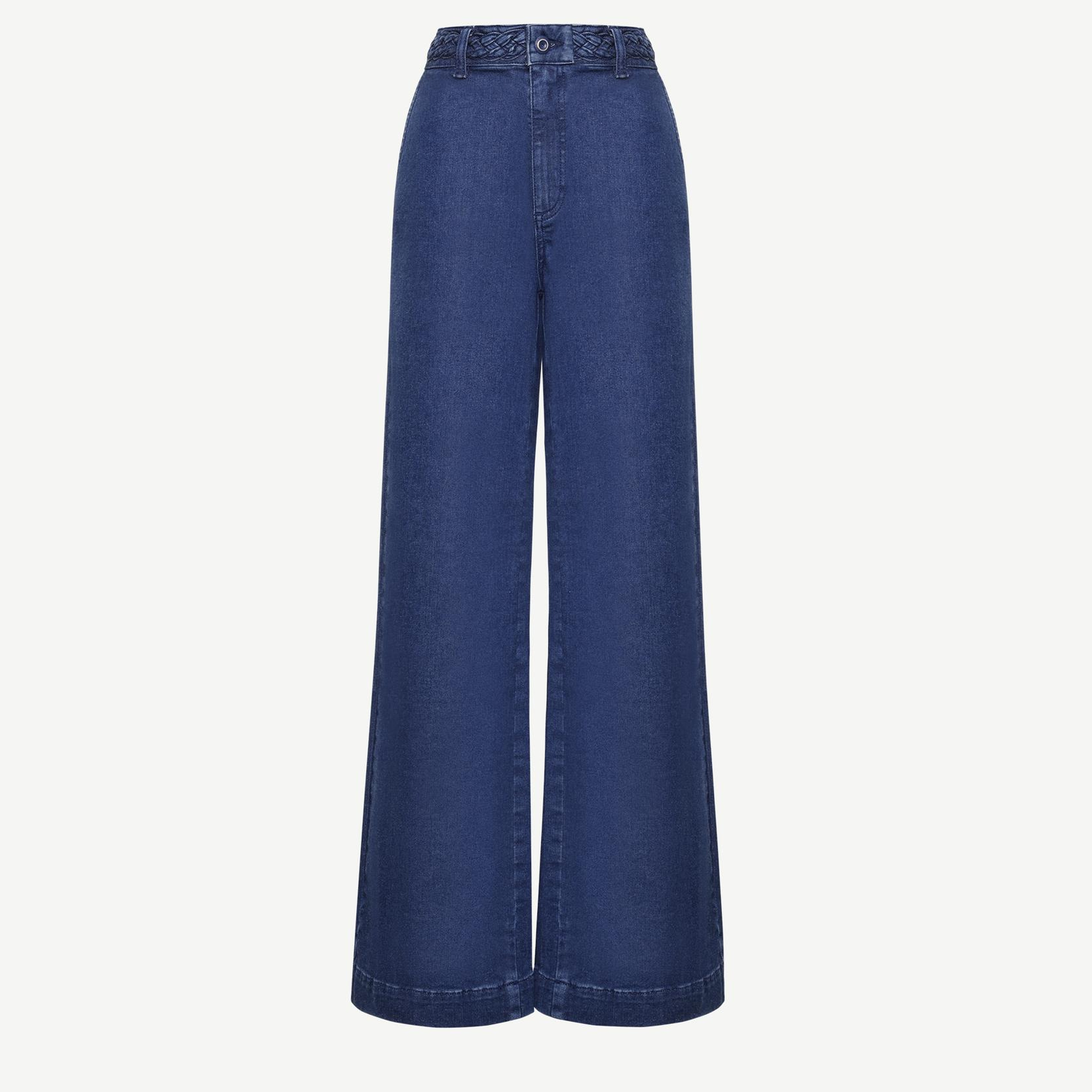 YARGICI Örgü Kemer Detaylı Yüksek Bel Geniş Paça Denim Pantolon