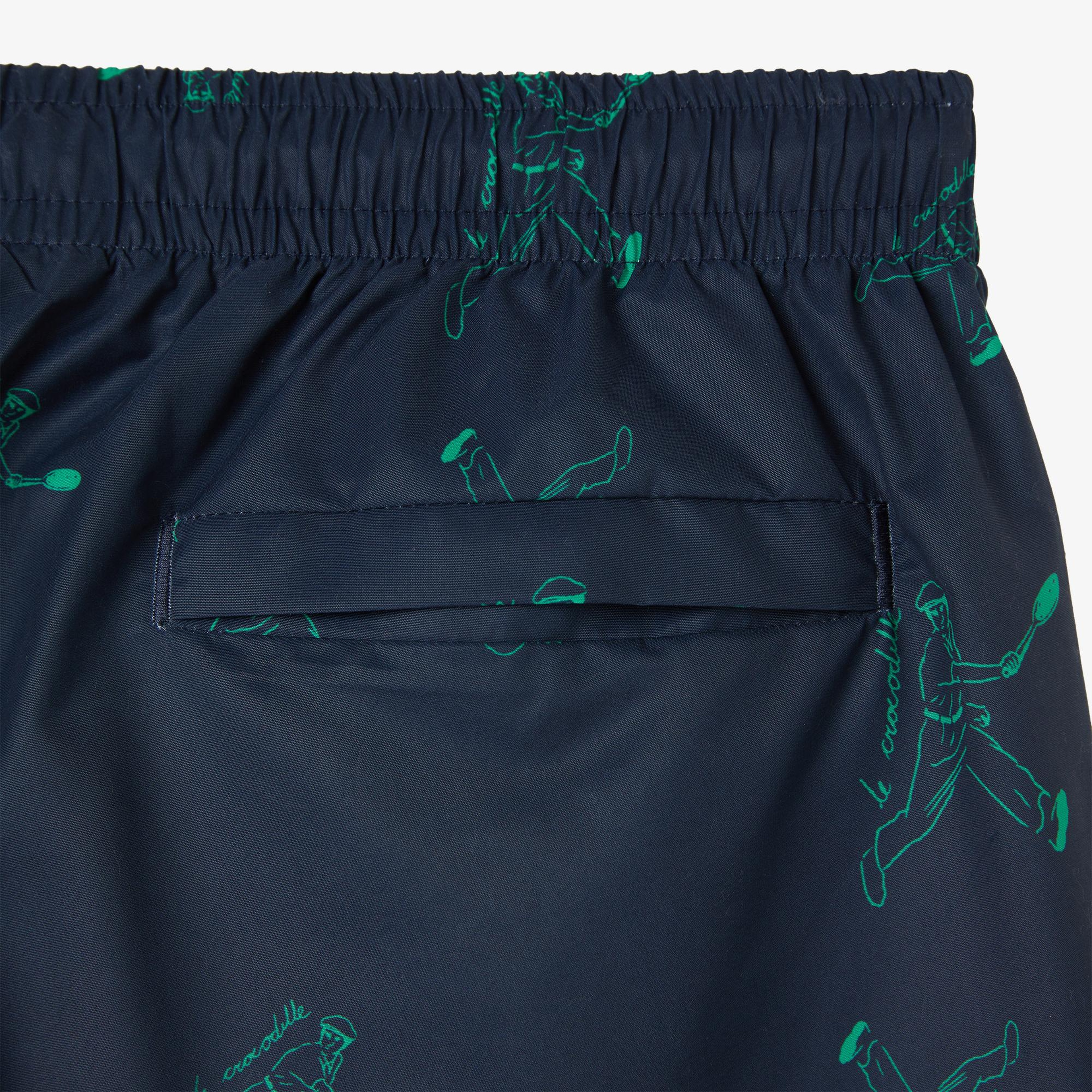 Lacoste Erkek Regular Fit Desenli Lacivert Deniz Şortu