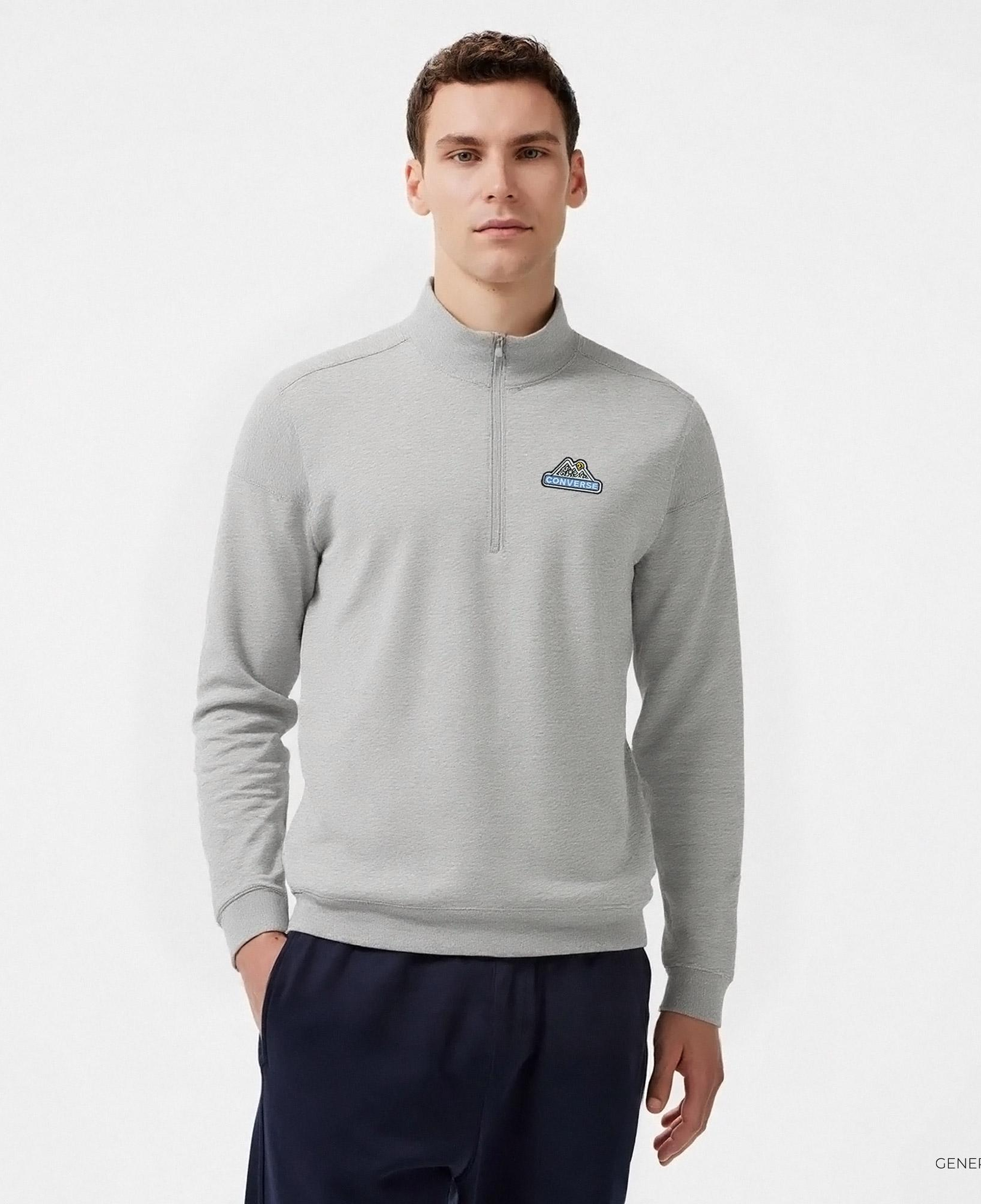 Converse Loose Fit Yarım Fermuarlı Erkek Gri Sweatshirt