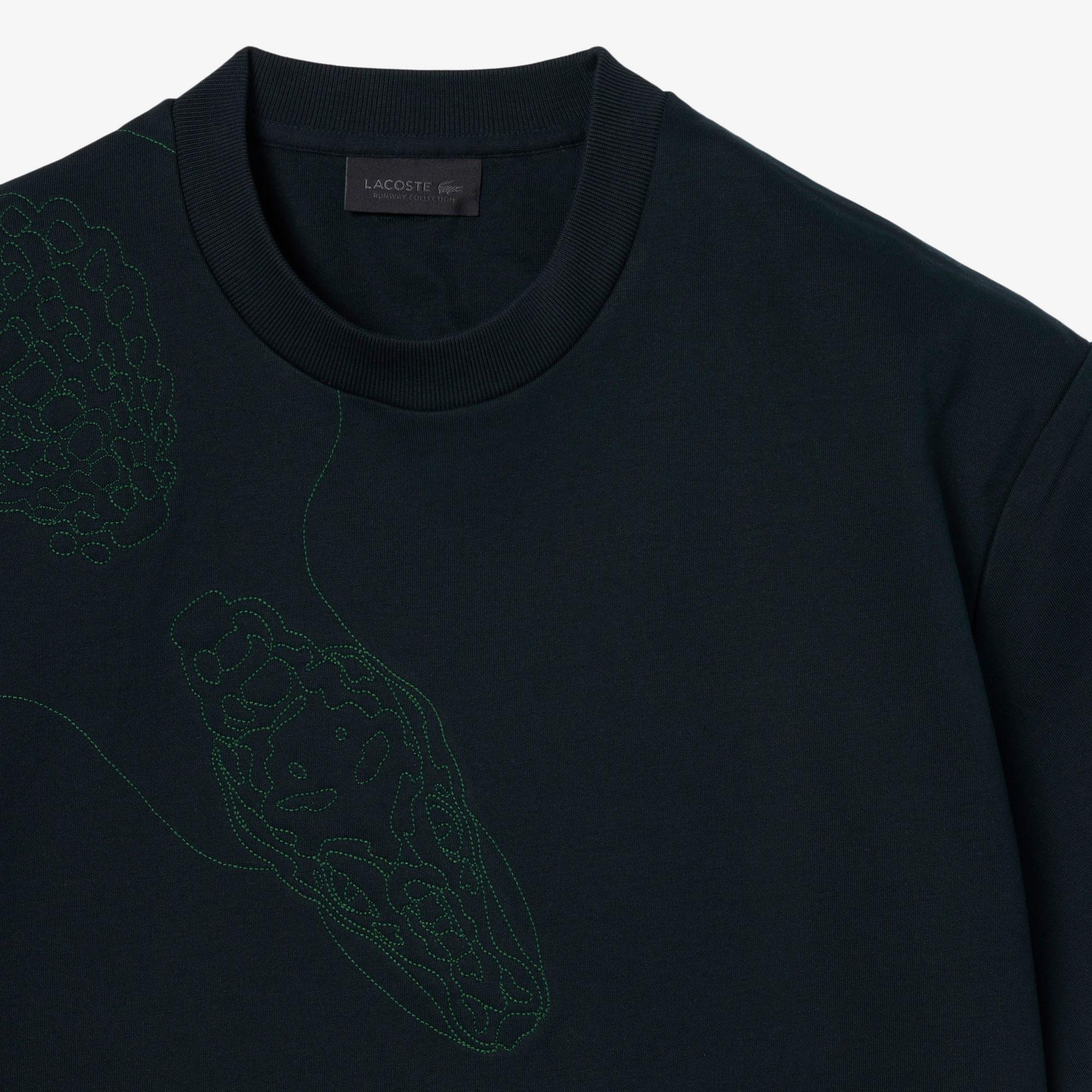 FW25 RUNWAY Erkek Relaxed Fit Bisiklet Yaka Baskılı Koyu Yeşil T-Shirt