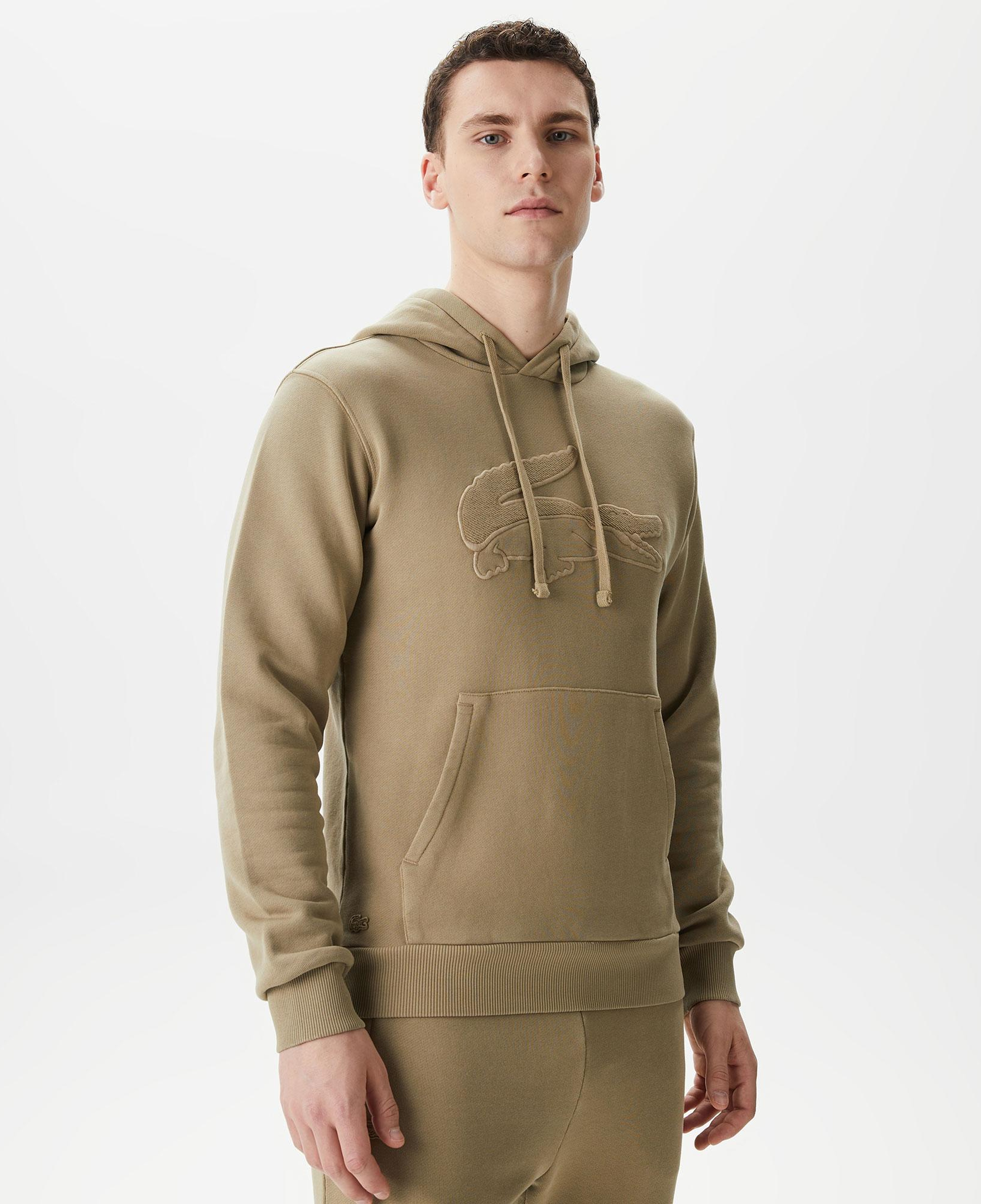 Lacoste Erkek Relaxed Fit Kapüşonlu Baskılı Bej Sweatshirt