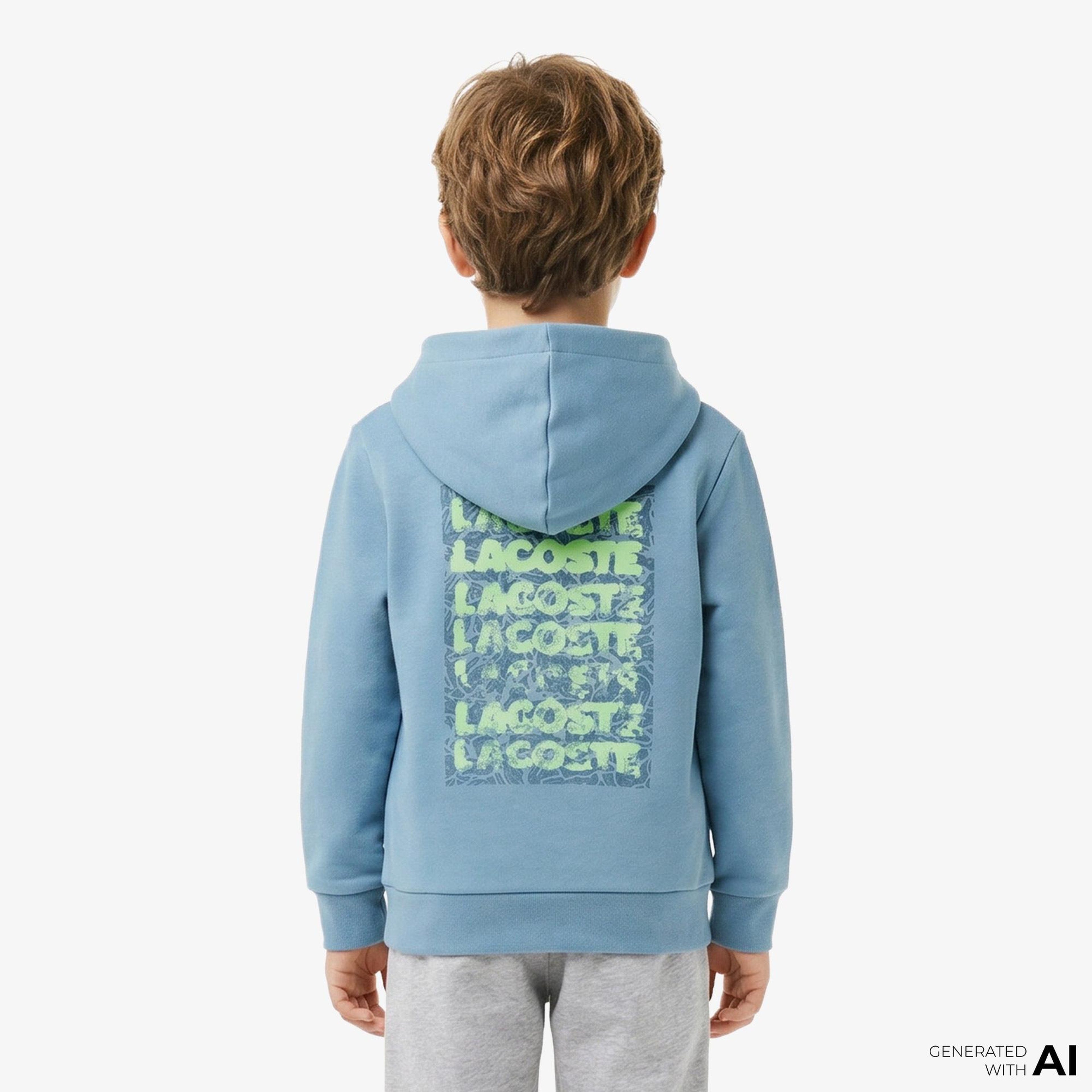 Çocuk Kapüşonlu Baskılı Mavi Sweatshirt