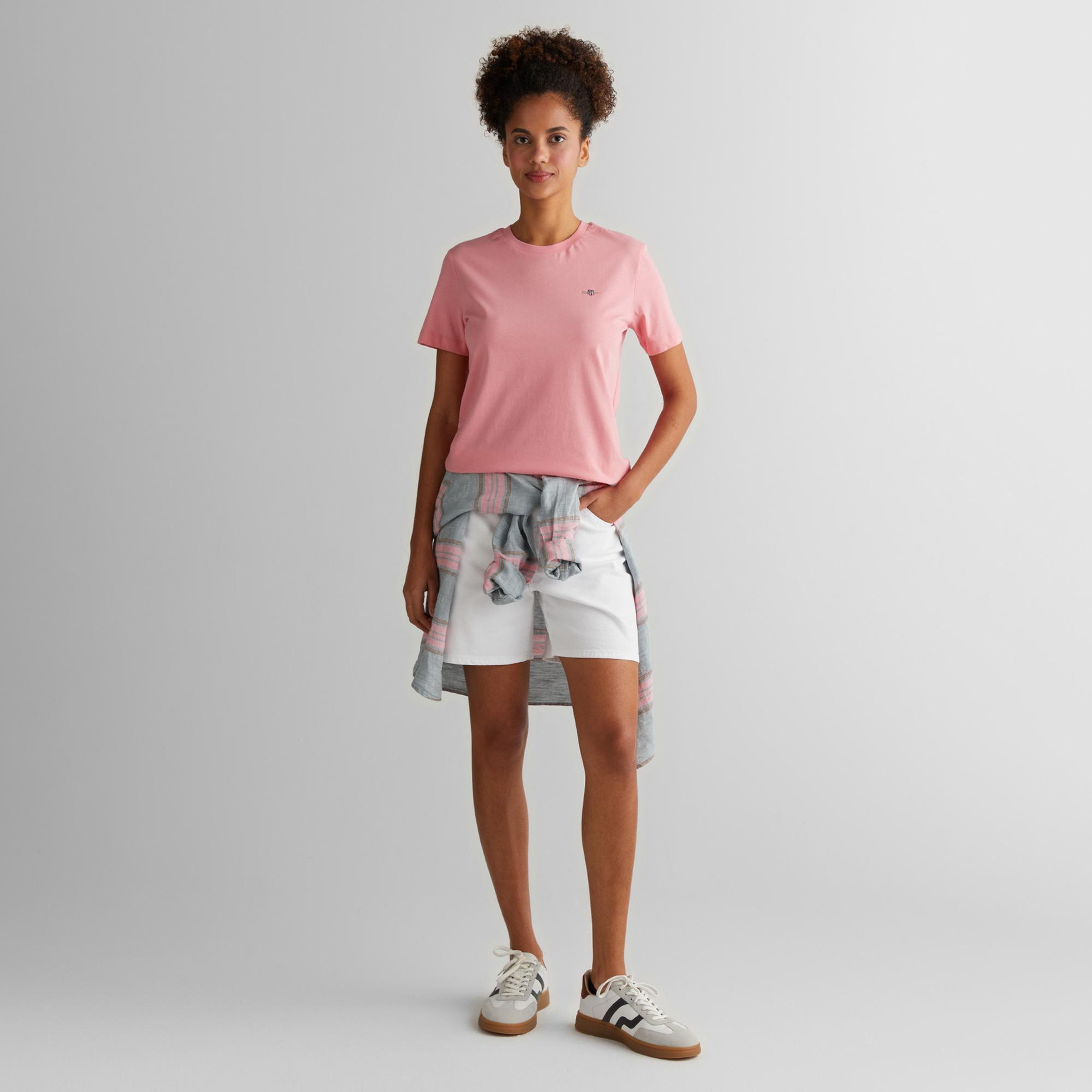 Gant Kadın Pembe Regular Fit Bisiklet Yaka T-Shirt