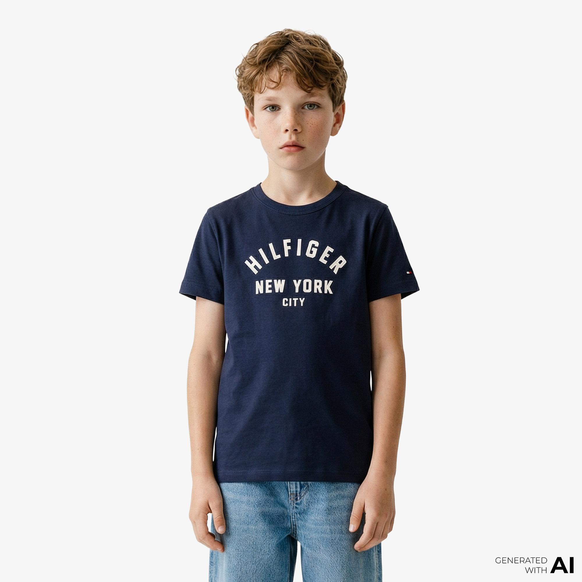 Tommy Hilfiger Curved Graphic Çocuk Lacivert T-Shirt