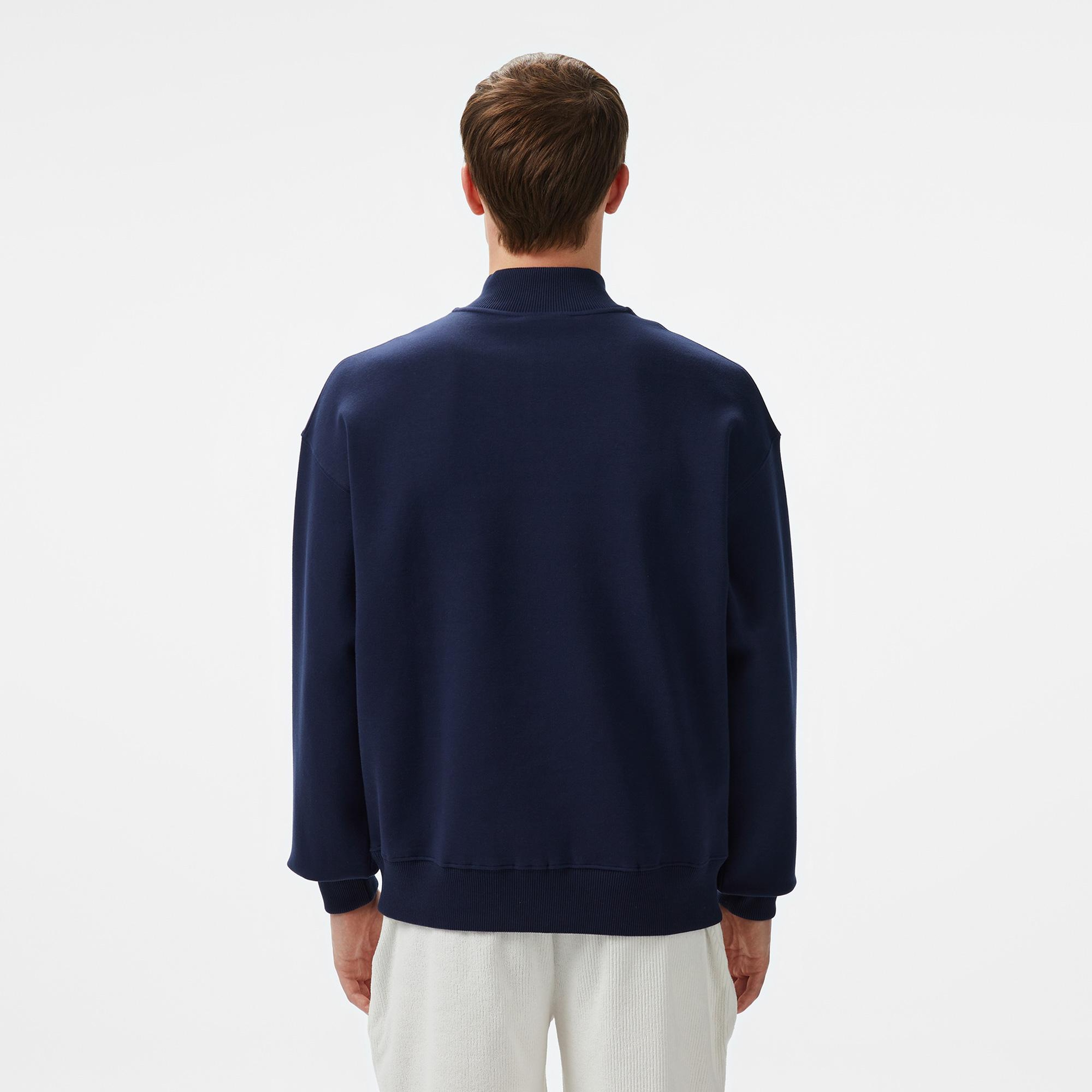 Lacoste Erkek Loose Fit Yarım Fermuarlı Baskılı Lacivert Sweatshirt