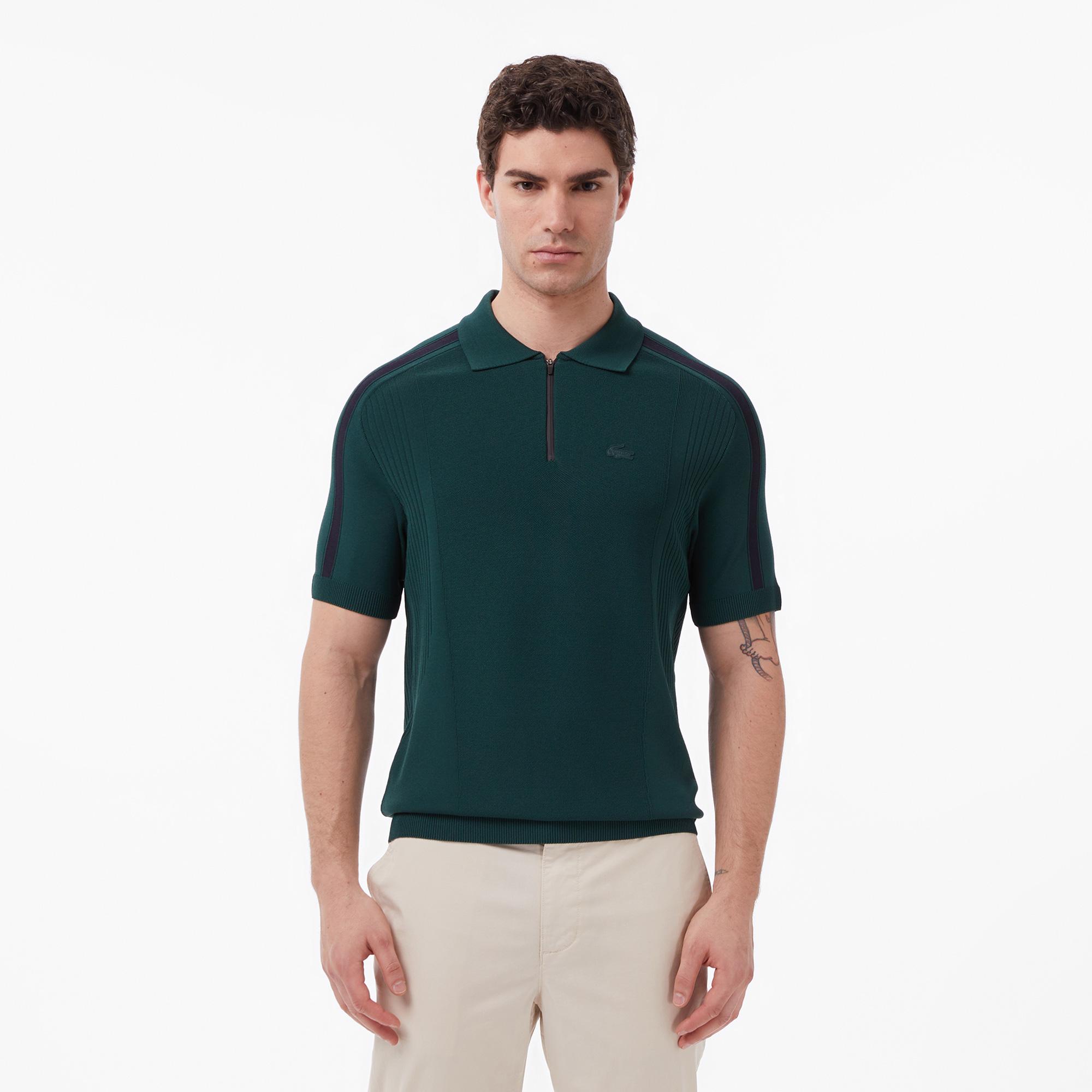Erkek Classic Fit Kısa Kollu Polo Yaka Koyu Yeşil Triko