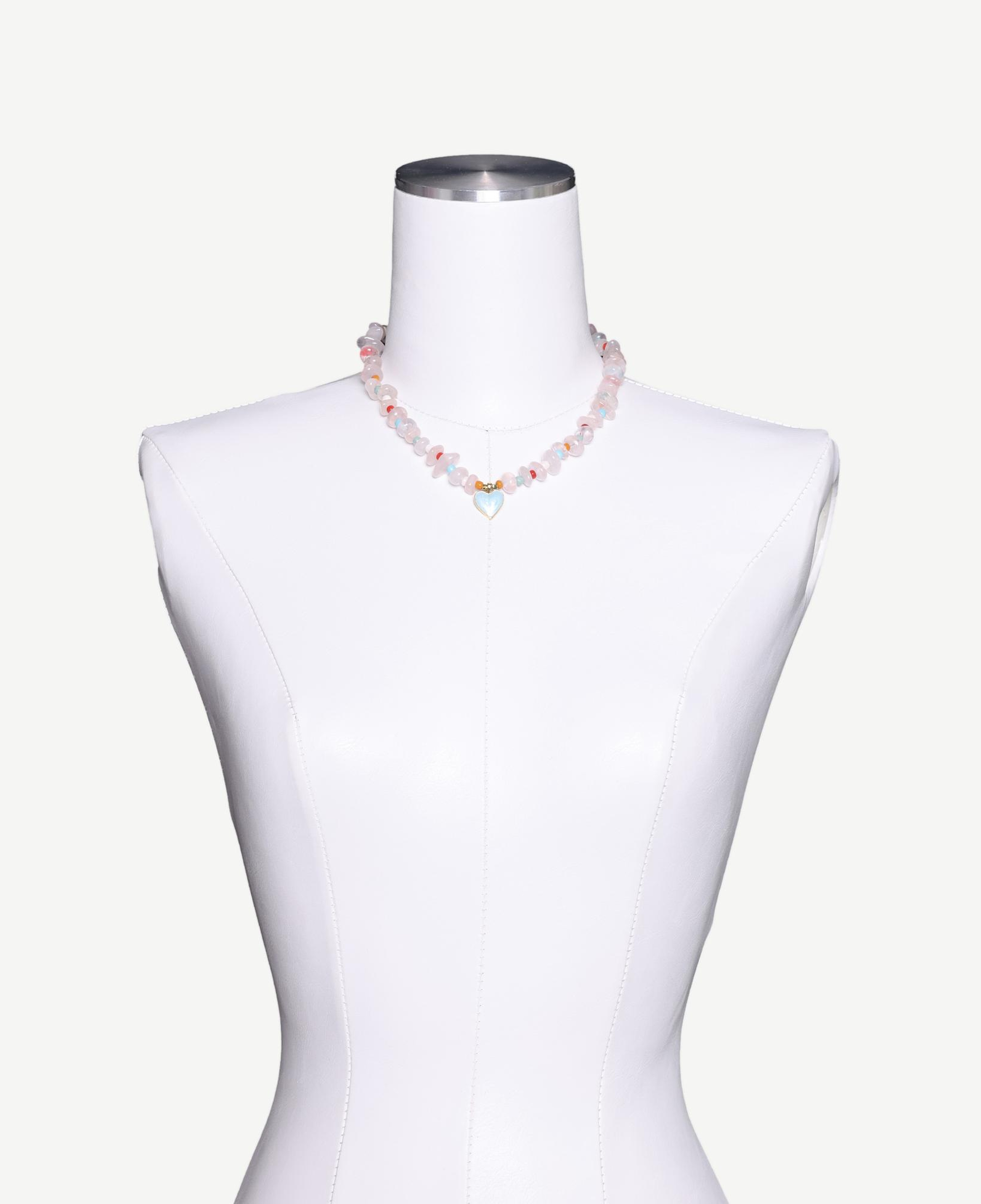 YARGICI Pembe Kuvars Ve Cam Taşlı Kolye