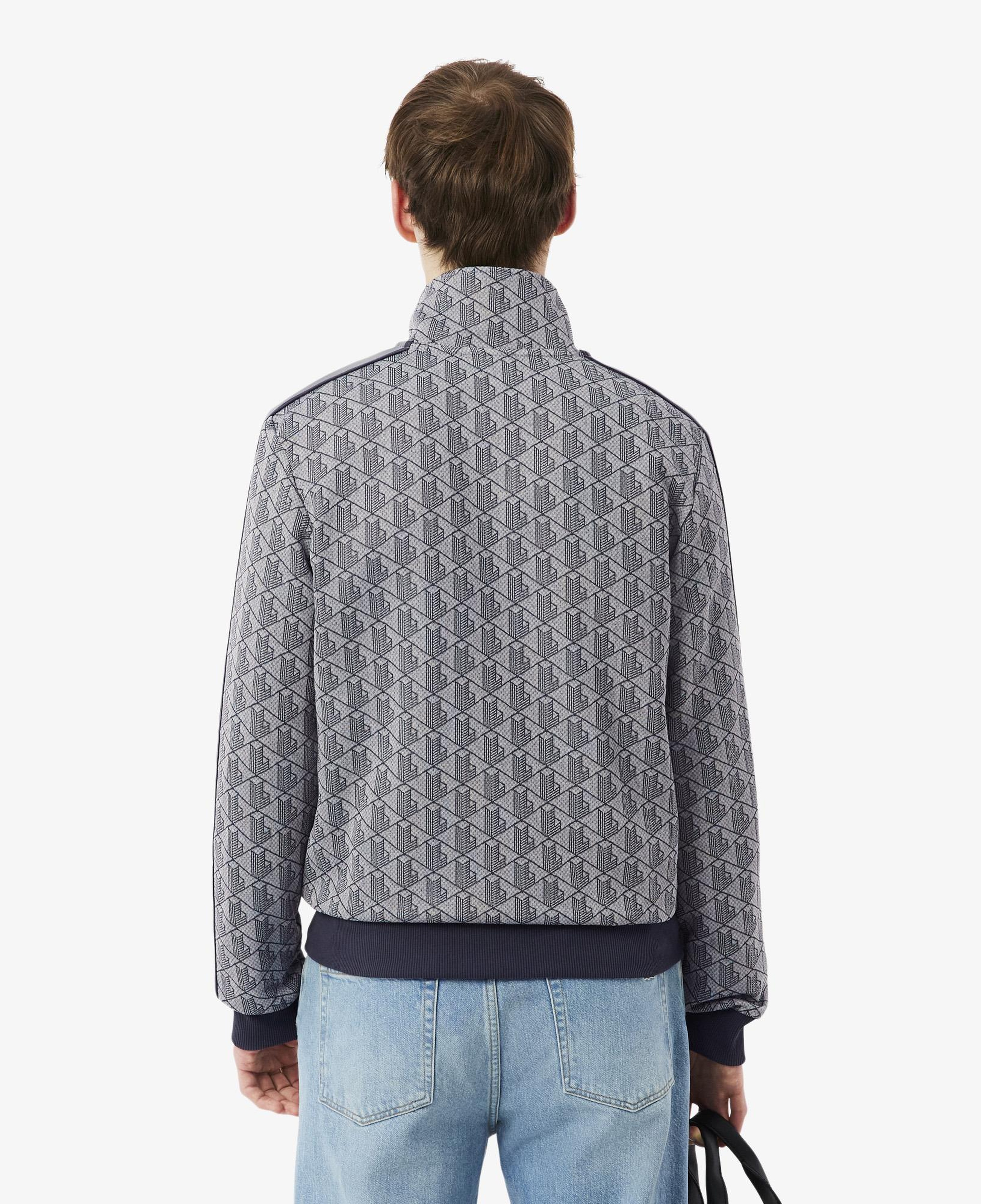 Erkek Regular Fit Fermuarlı Monogram Gri Sweatshirt