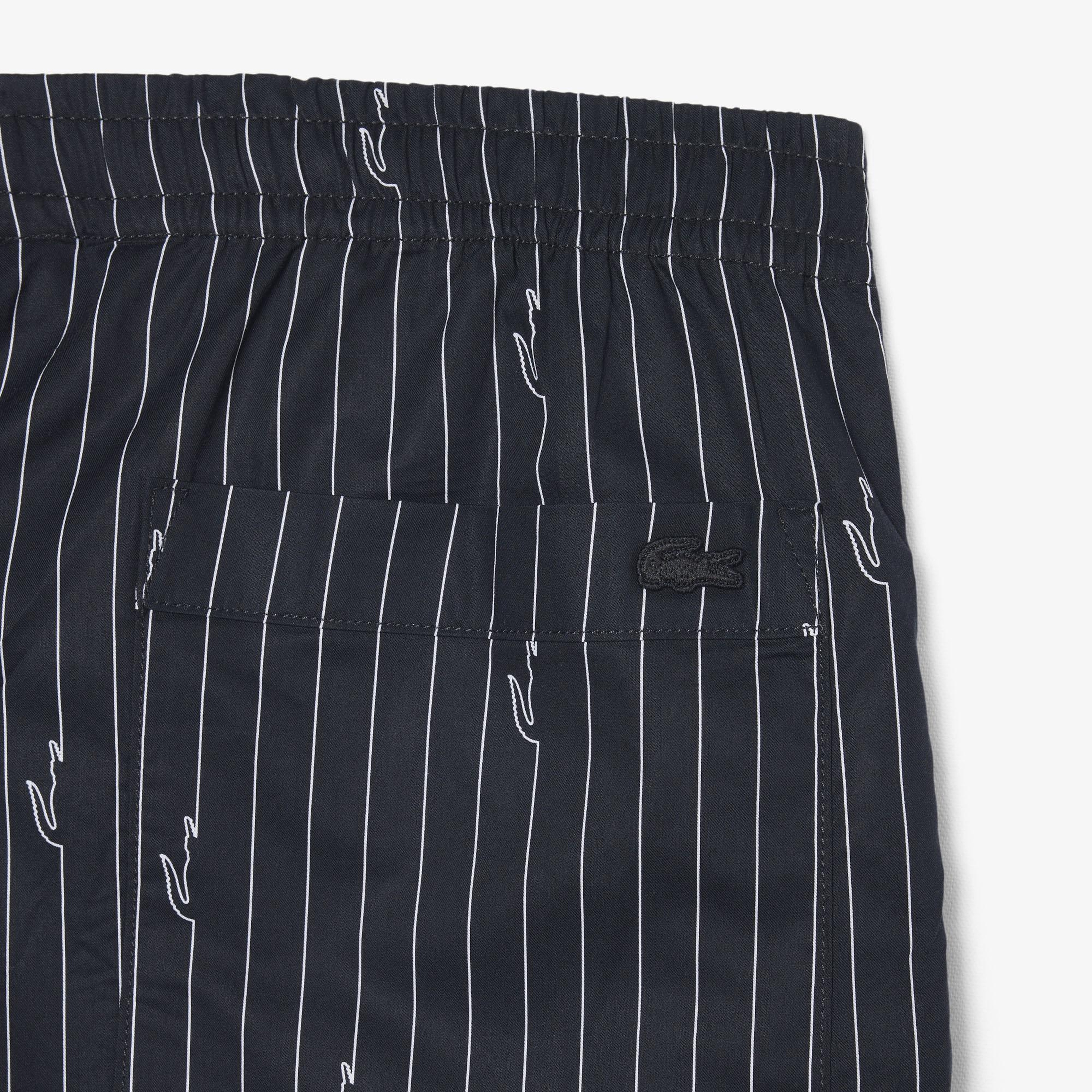 Lacoste Erkek Relaxed Fit Çizgili Siyah Şort