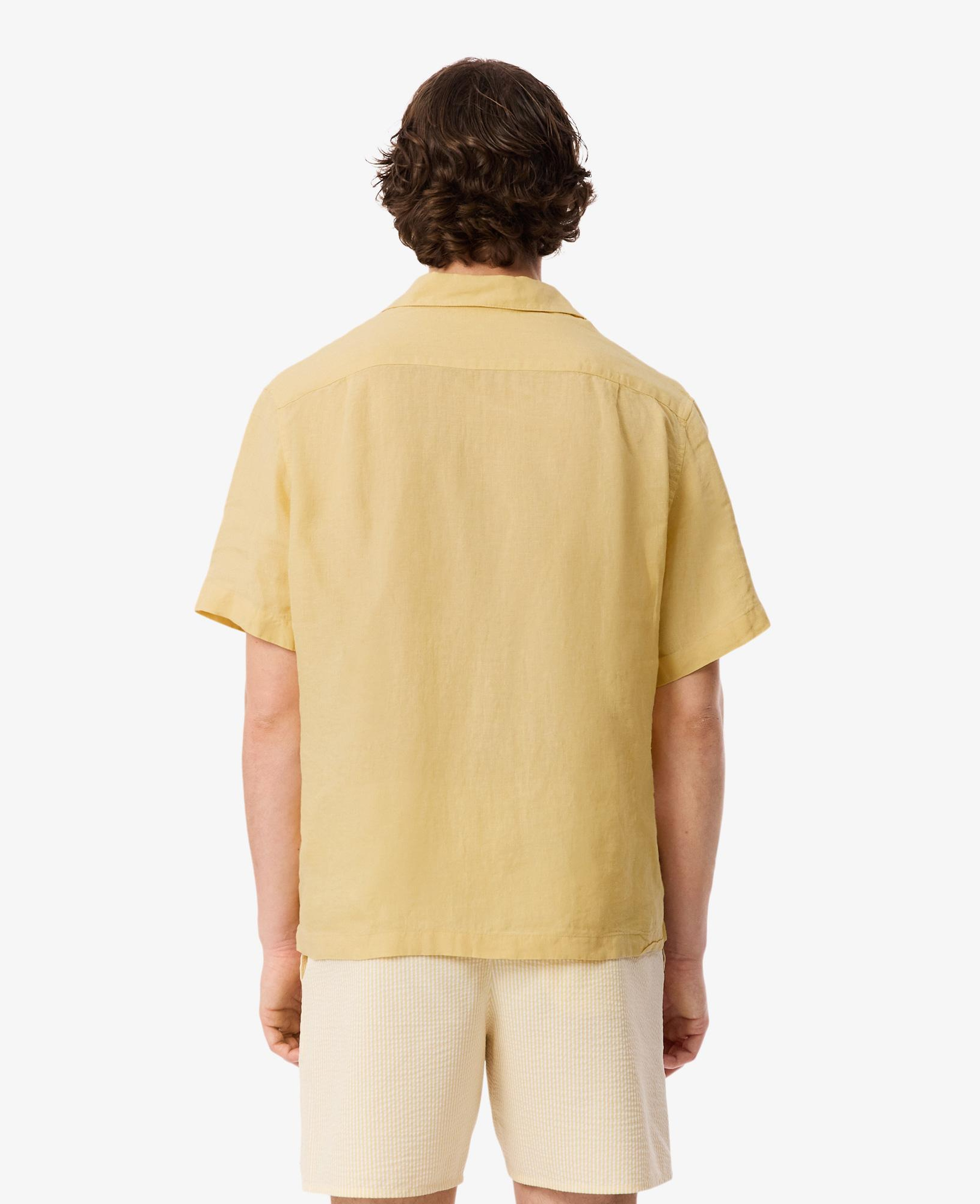 Erkek Relaxed Fit Kısa Kollu Keten Bej Gömlek