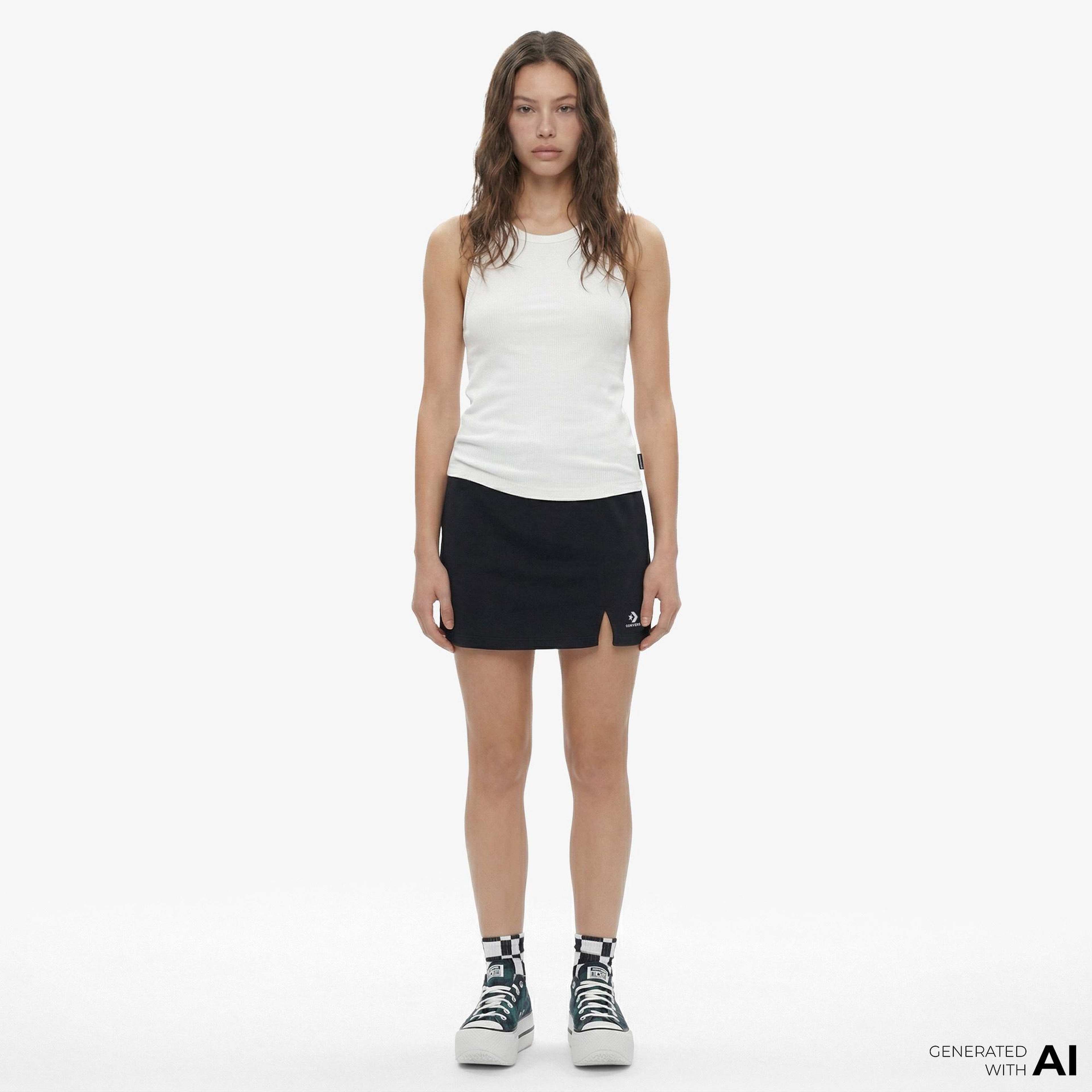 Converse Ribbed Knit Kadın Beyaz T-Shirt