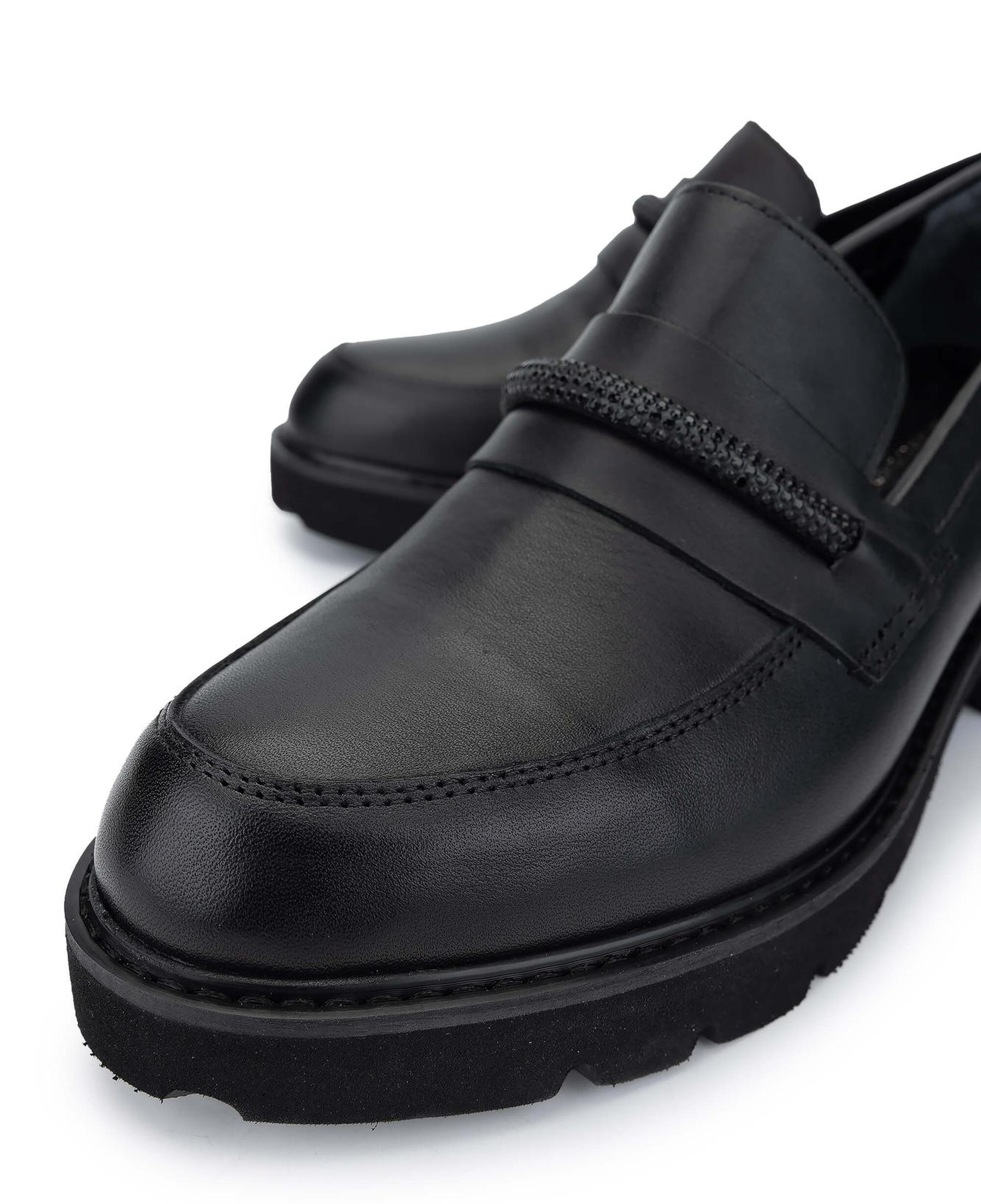 Tamer Tanca Kadın Hakiki Deri Siyah Deri Loafer Ayakkabı