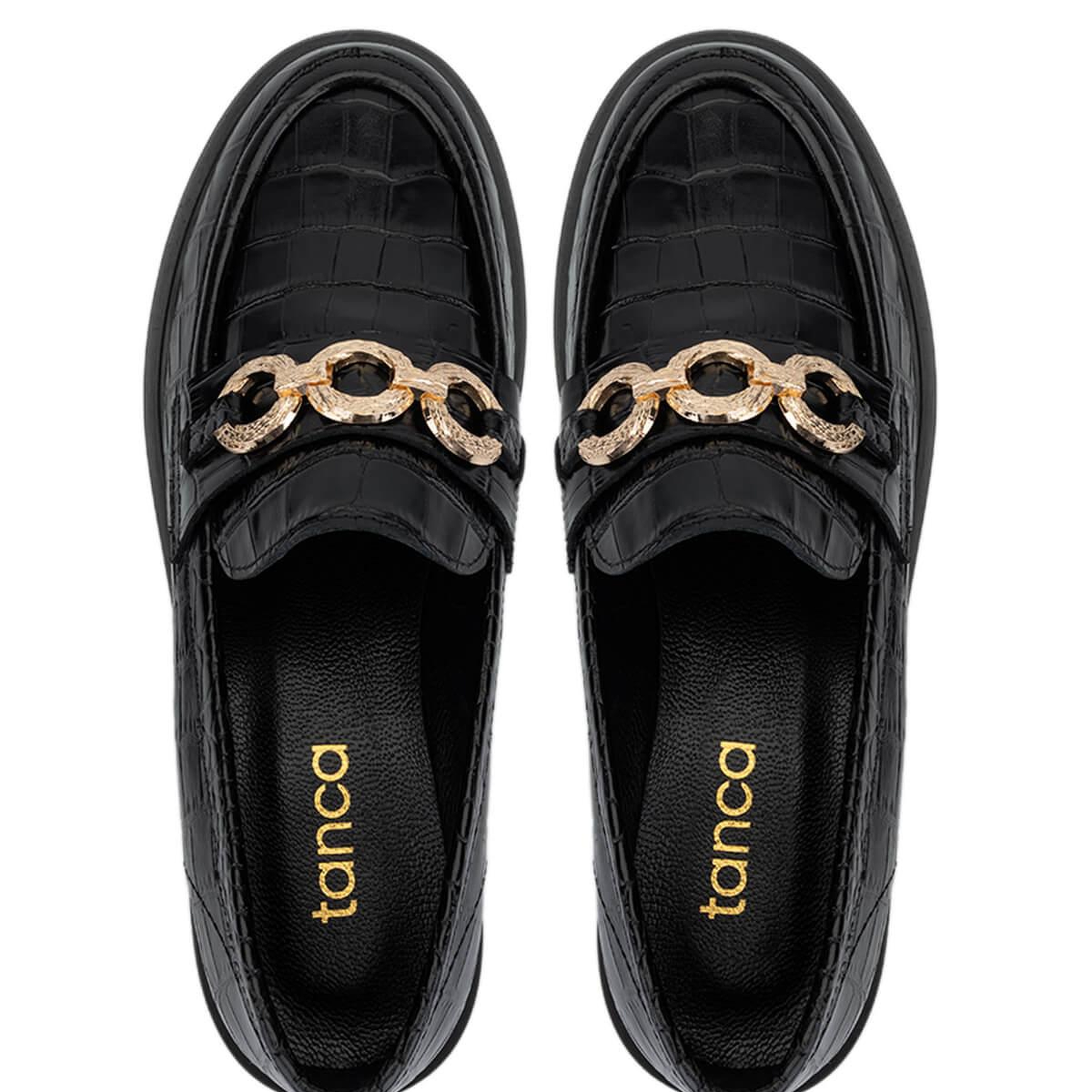 Tamer Tanca Kadın Hakiki Deri Siyah Kroko Loafer Ayakkabı