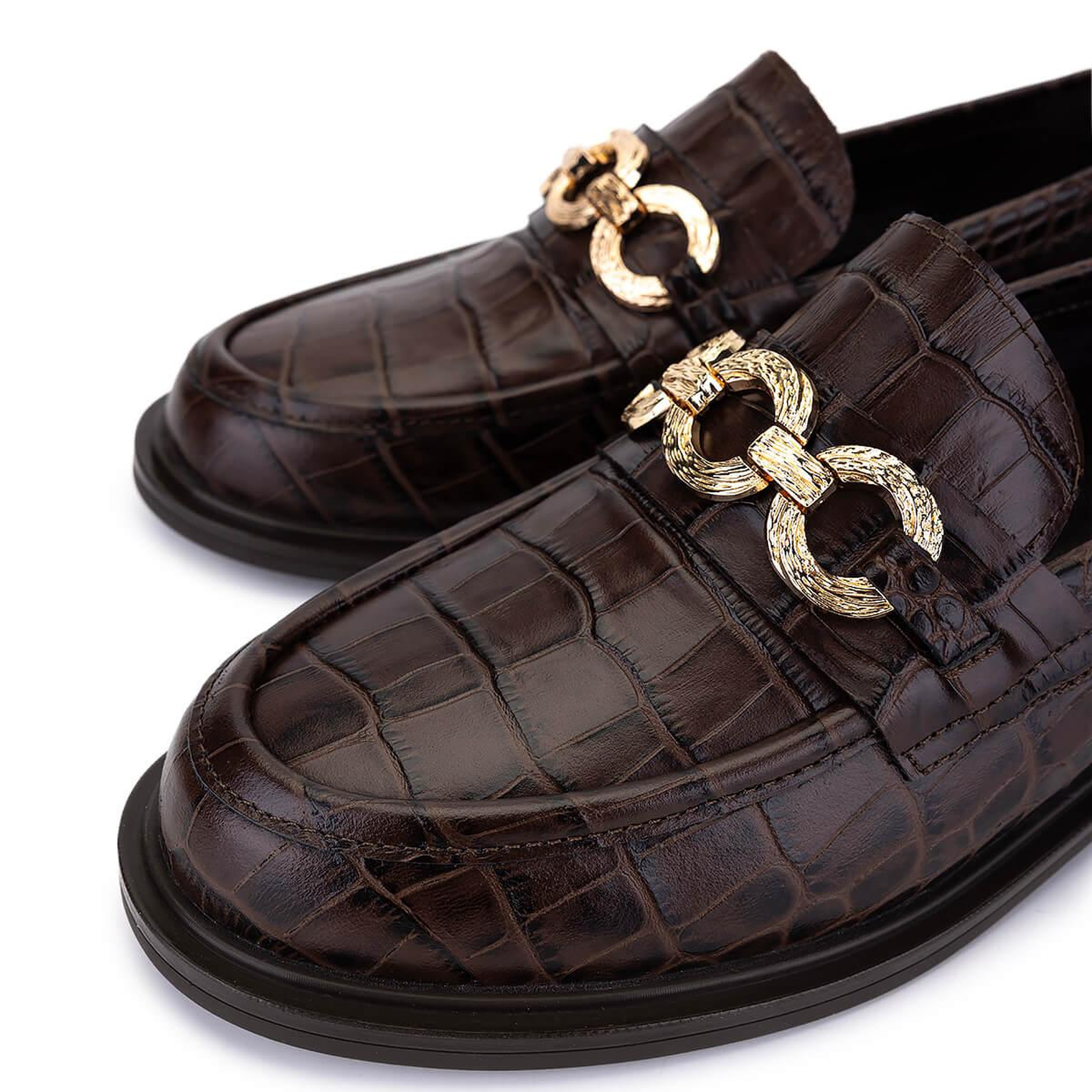 Tamer Tanca Kadın Hakiki Deri Kahverengi Kroko Loafer Ayakkabı