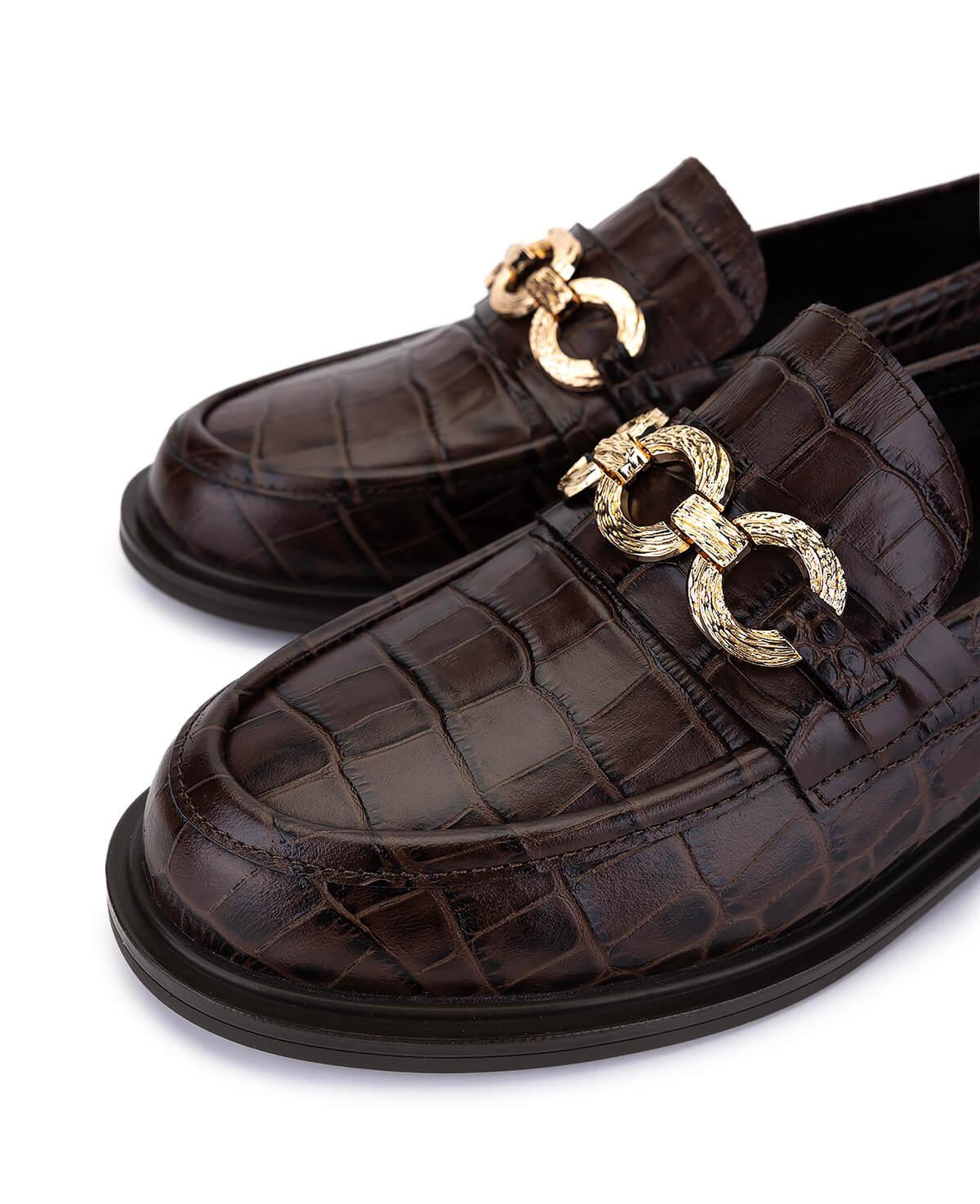 Tamer Tanca Kadın Hakiki Deri Kahverengi Kroko Loafer Ayakkabı