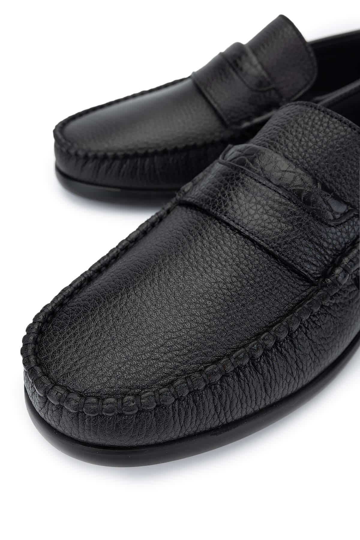 Tamer Tanca Erkek Hakiki Deri Siyah Floter Loafer Ayakkabı