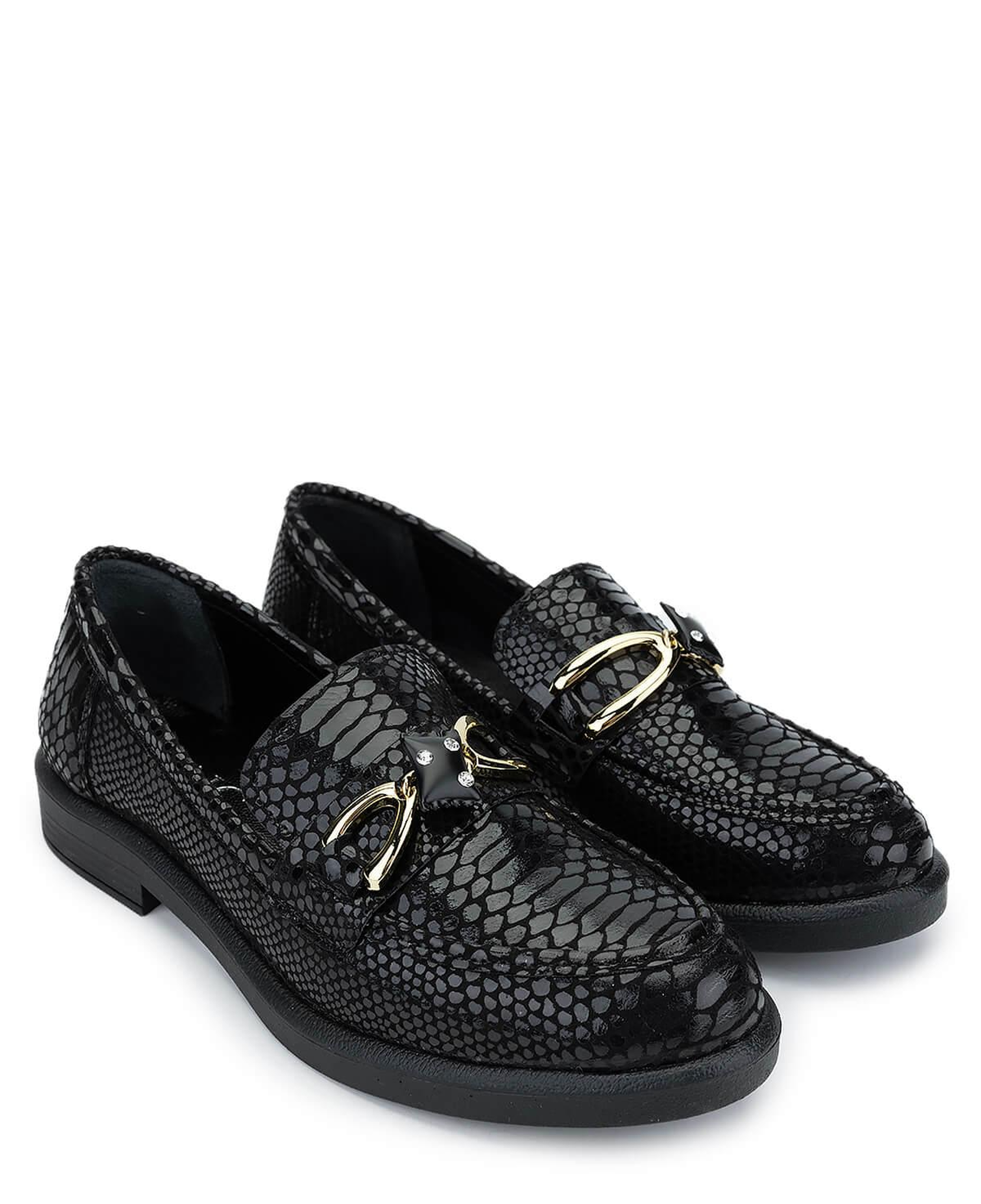 Tamer Tanca Kadın Vegan Siyah Kroko Loafer Ayakkabı