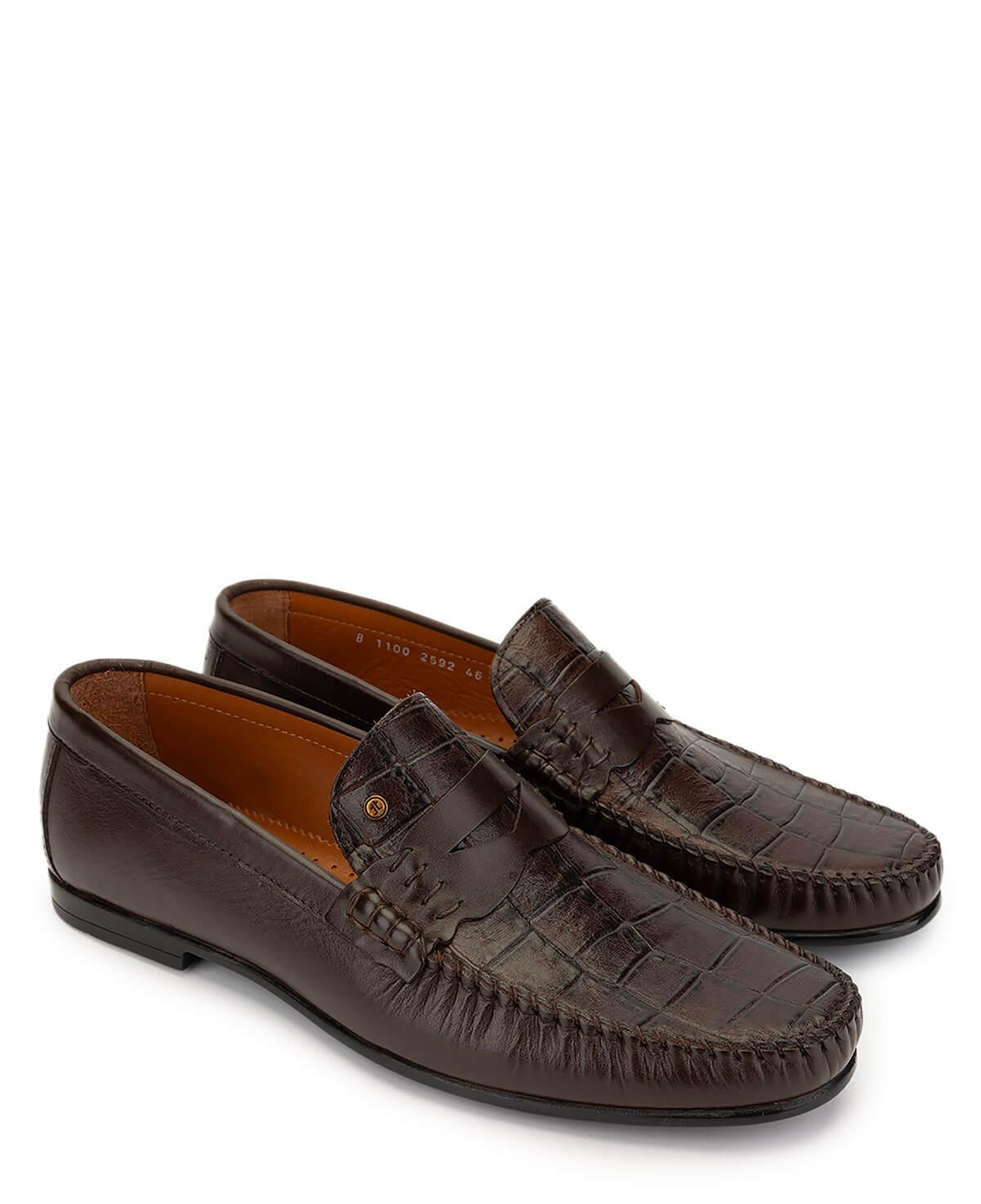 Tamer Tanca Erkek Hakiki Deri Kahverengi Kroko Loafer Ayakkabı