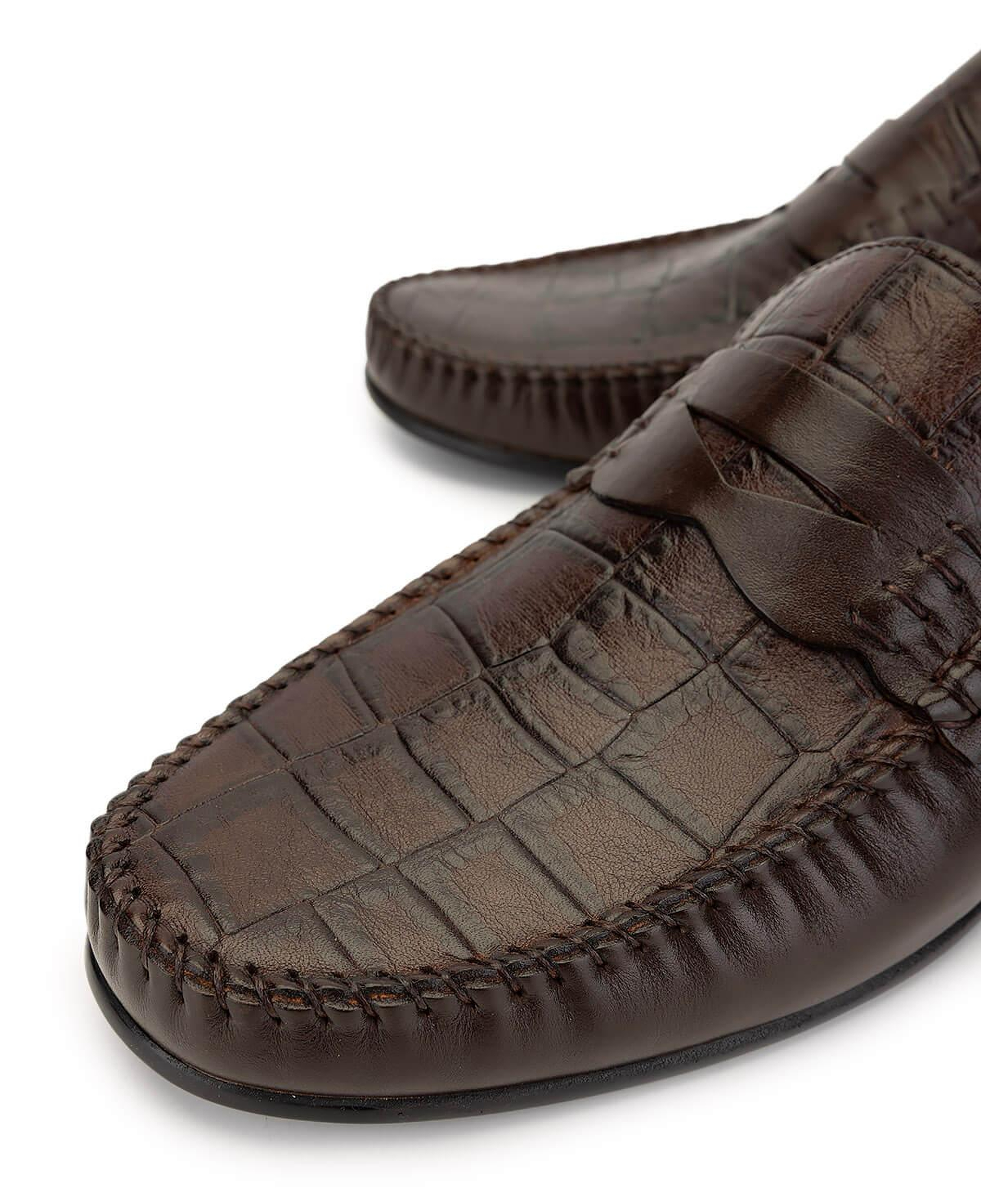 Tamer Tanca Erkek Hakiki Deri Kahverengi Kroko Loafer Ayakkabı