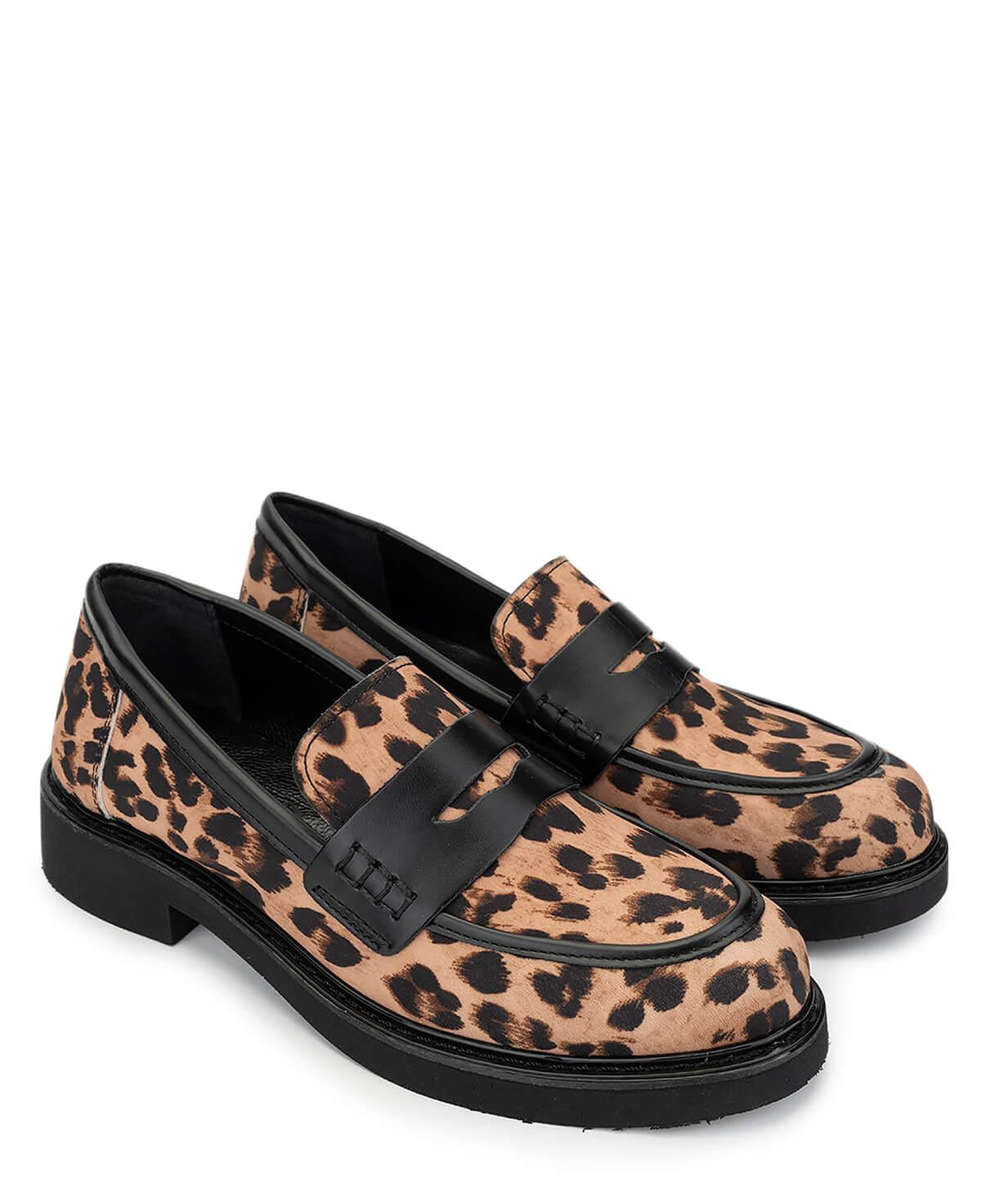 Tamer Tanca Kadın Vegan Leopar/Siyah Loafer Ayakkabı