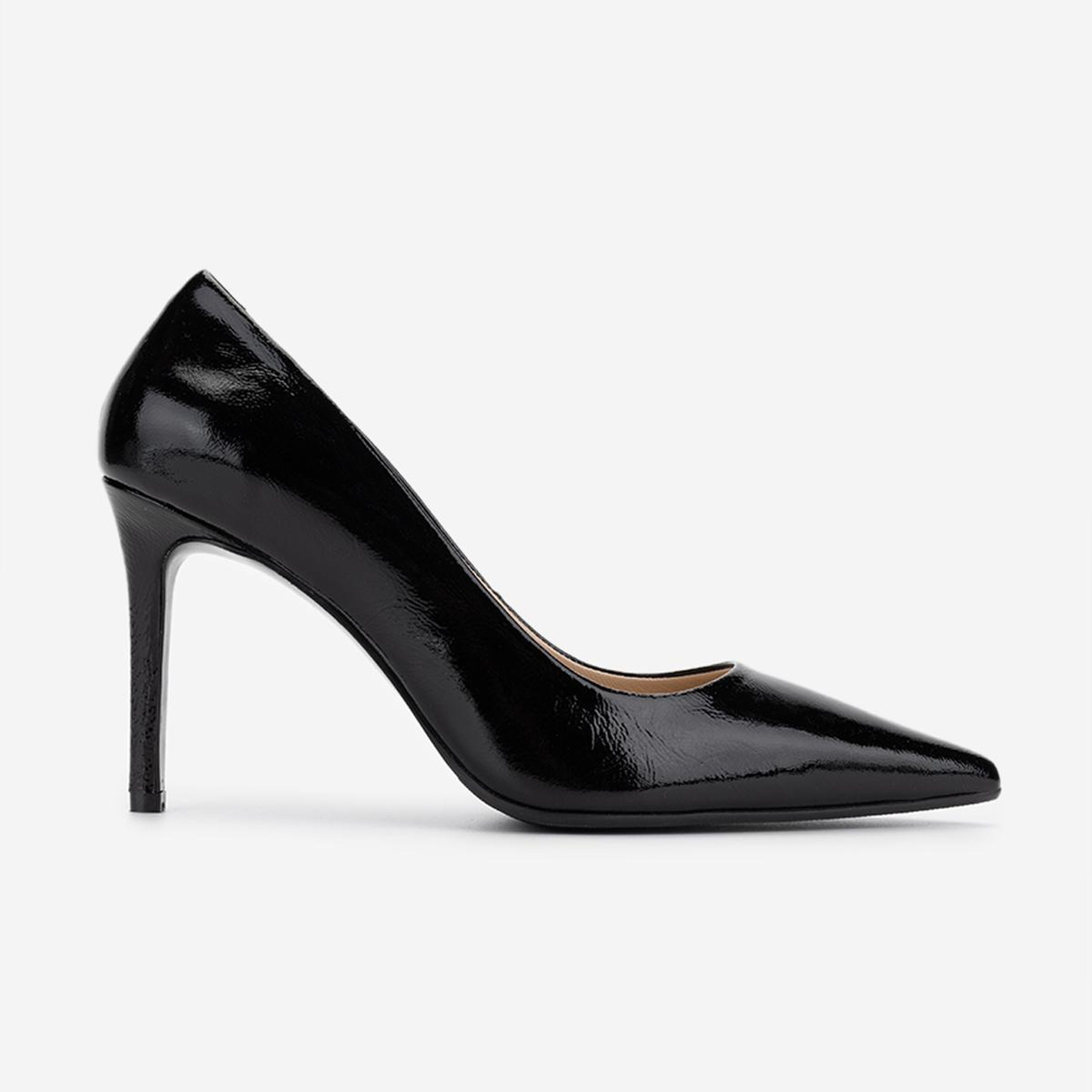 Valmenti Kadın Hakiki Deri Siyah Rugan Topuklu Ayakkabı