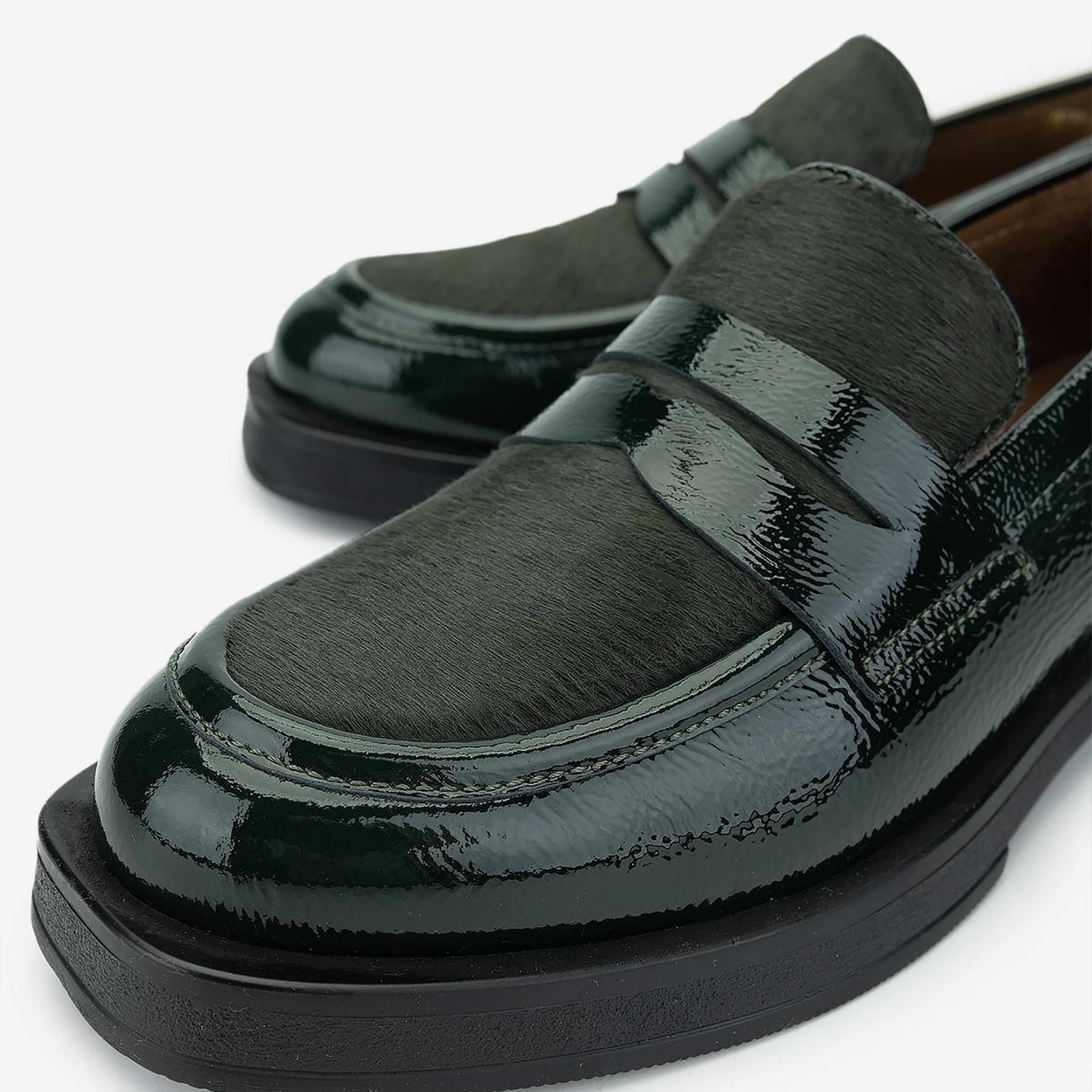 Valmenti Kadın Deri & Tekstil Haki Loafer Ayakkabı