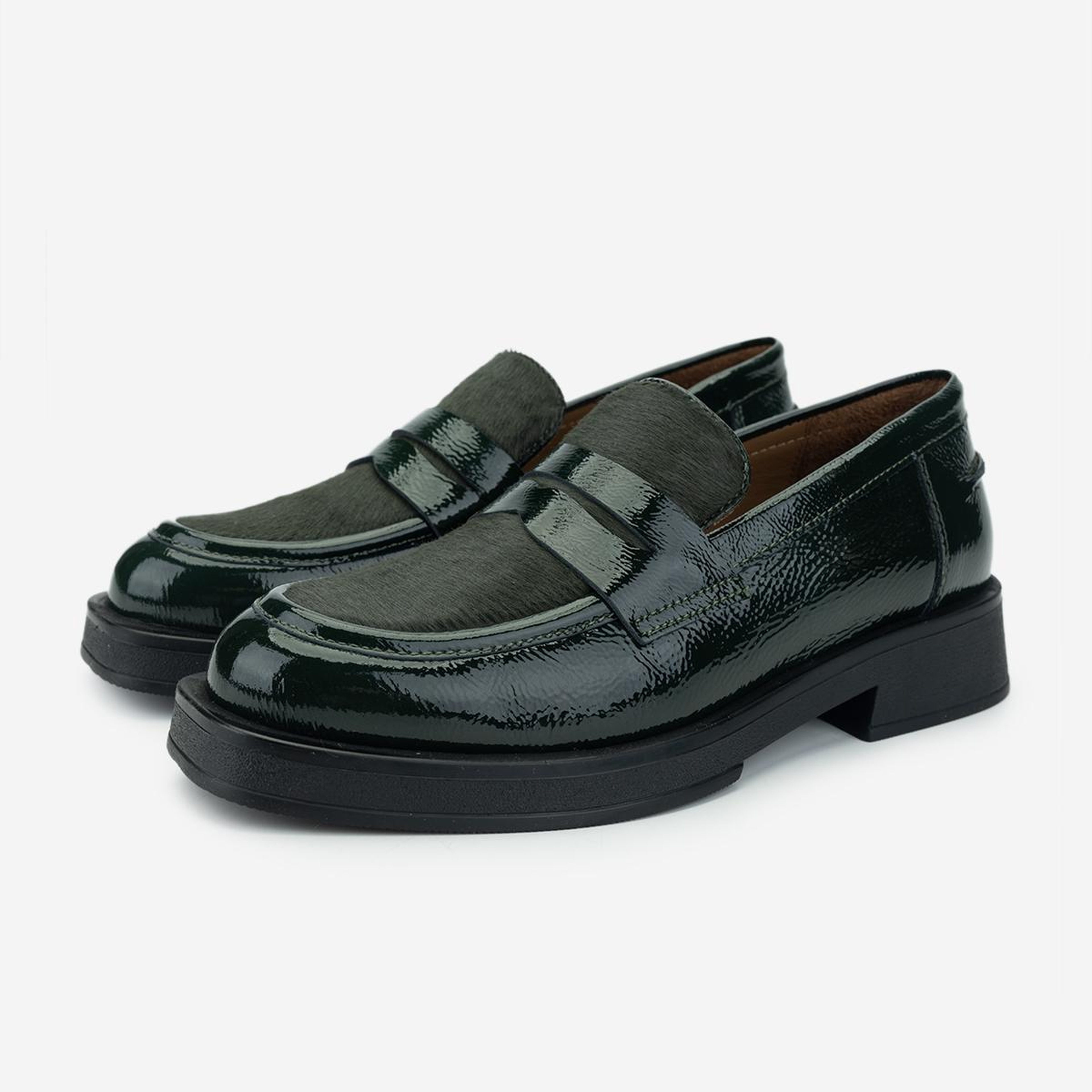 Valmenti Kadın Deri & Tekstil Haki Loafer Ayakkabı