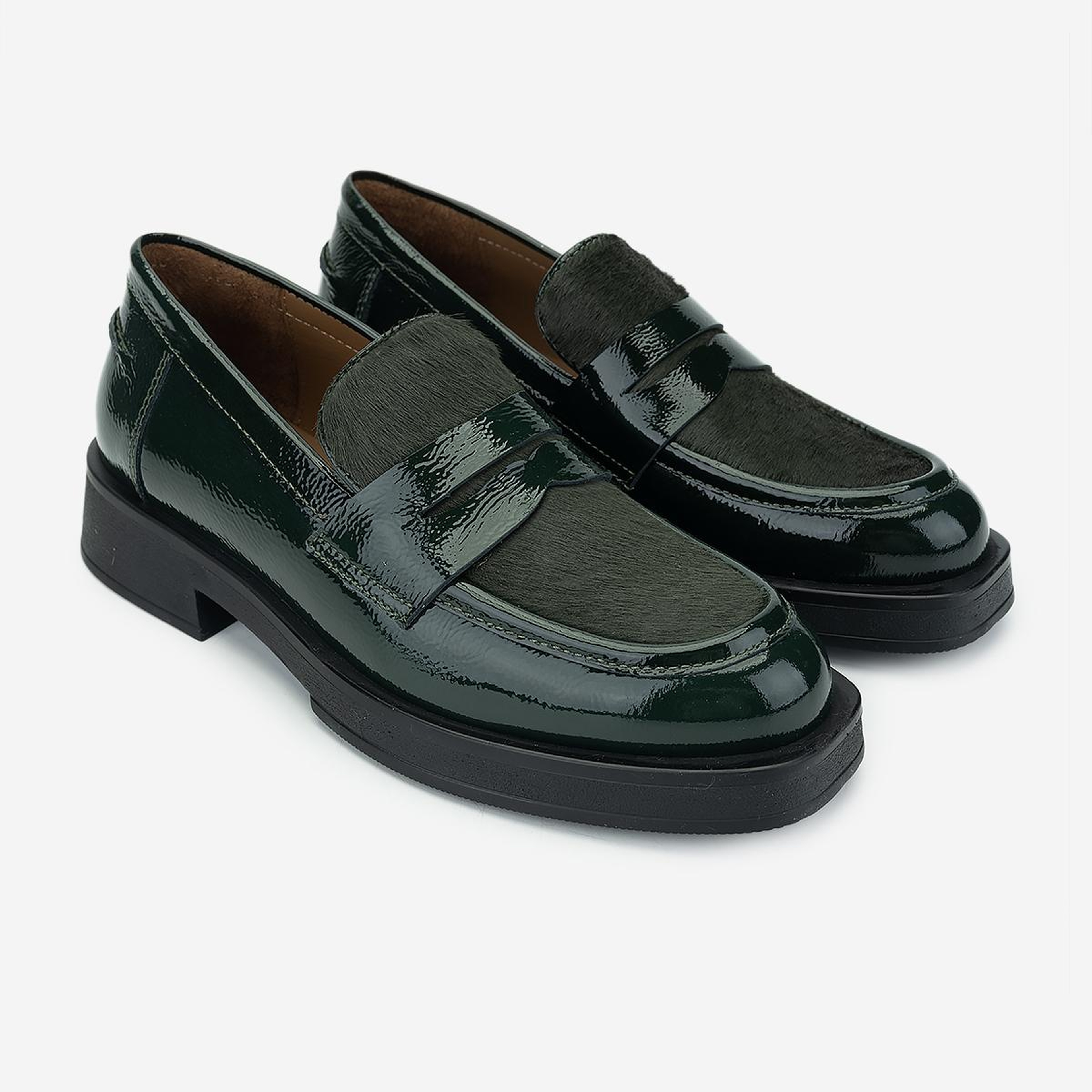 Valmenti Kadın Deri & Tekstil Haki Loafer Ayakkabı