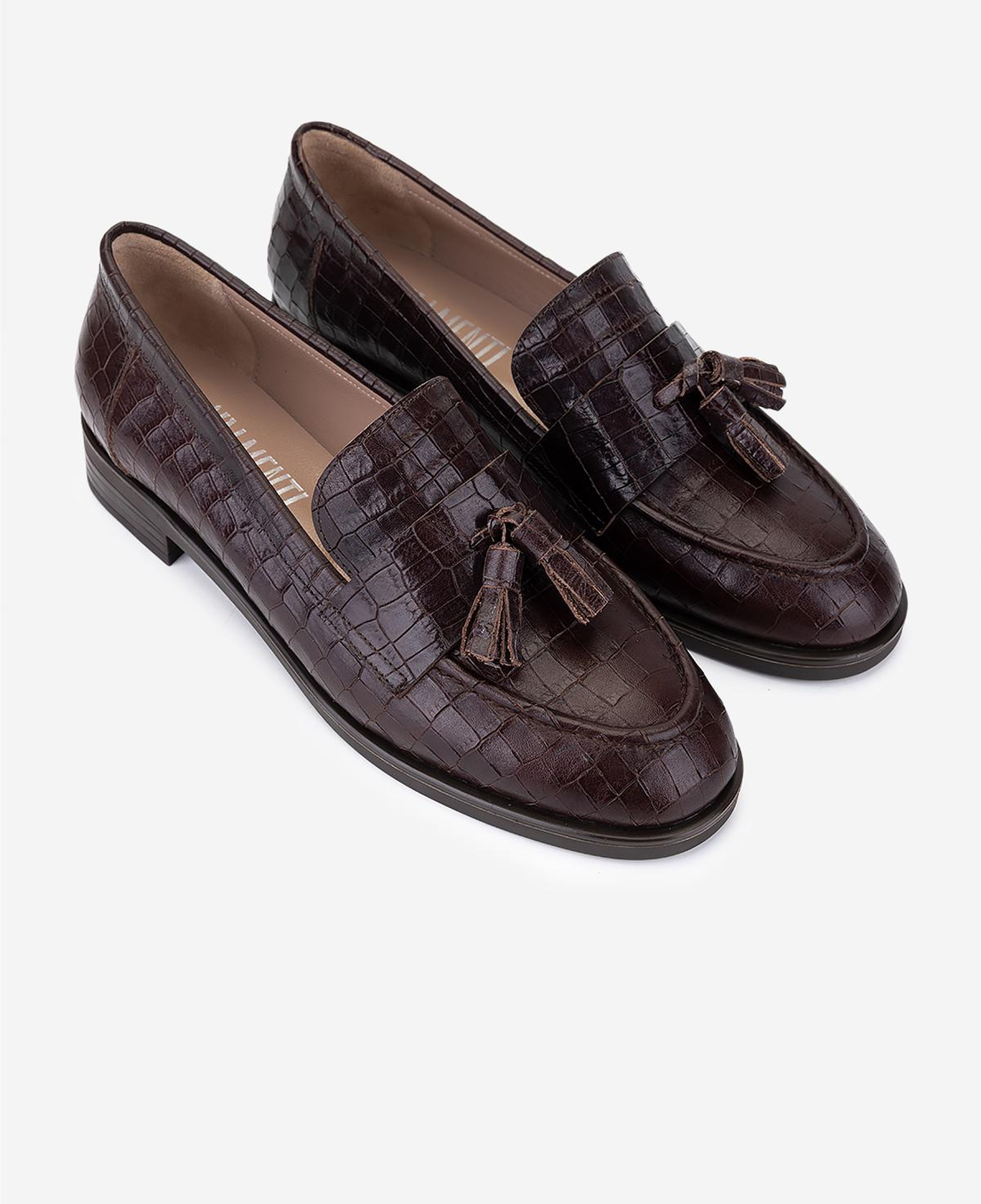 Valmenti Kadın Hakiki Deri Kahverengi Kroko Loafer Ayakkabı