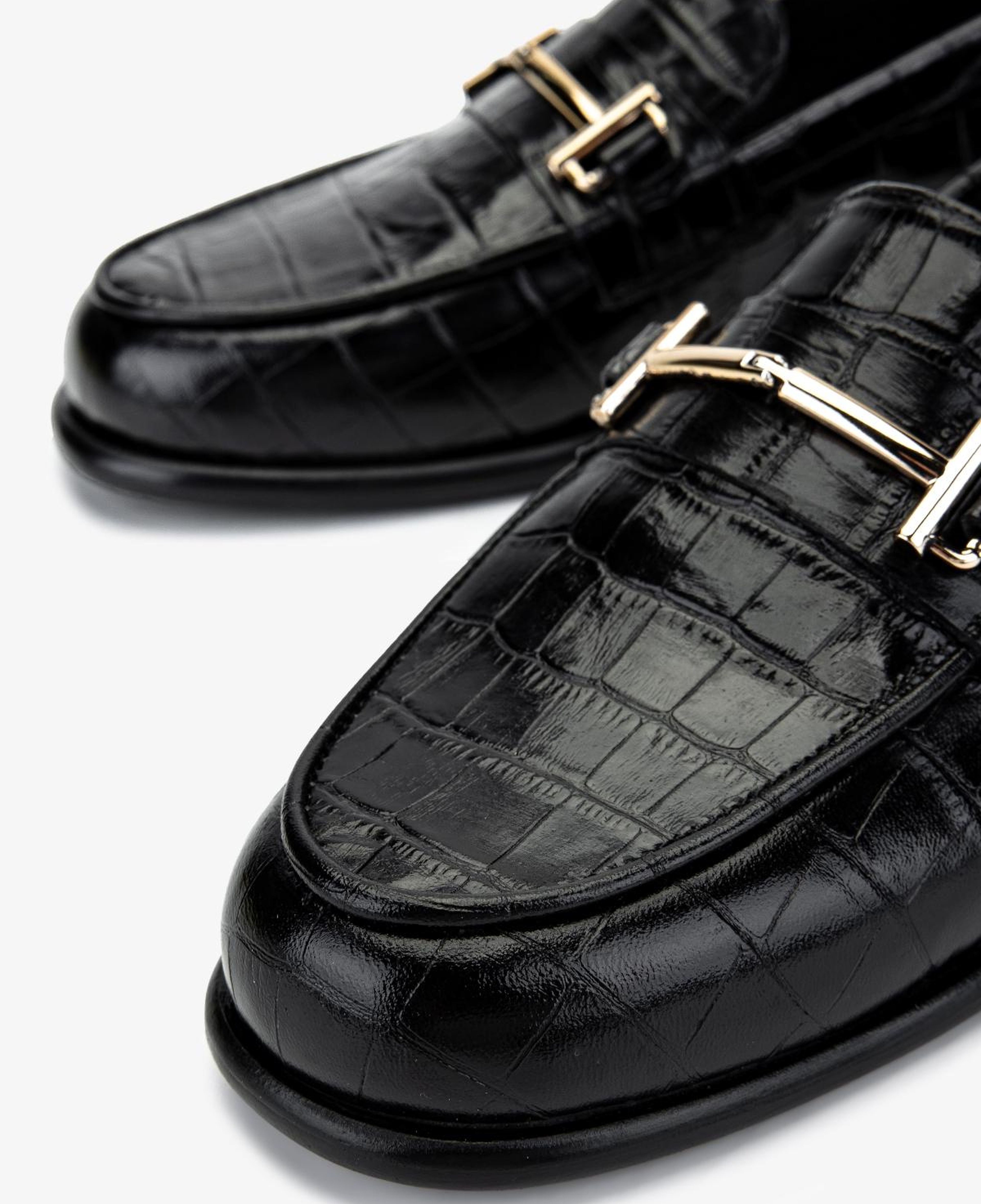 Valmenti Kadın Hakiki Deri Siyah Kroko Loafer Ayakkabı