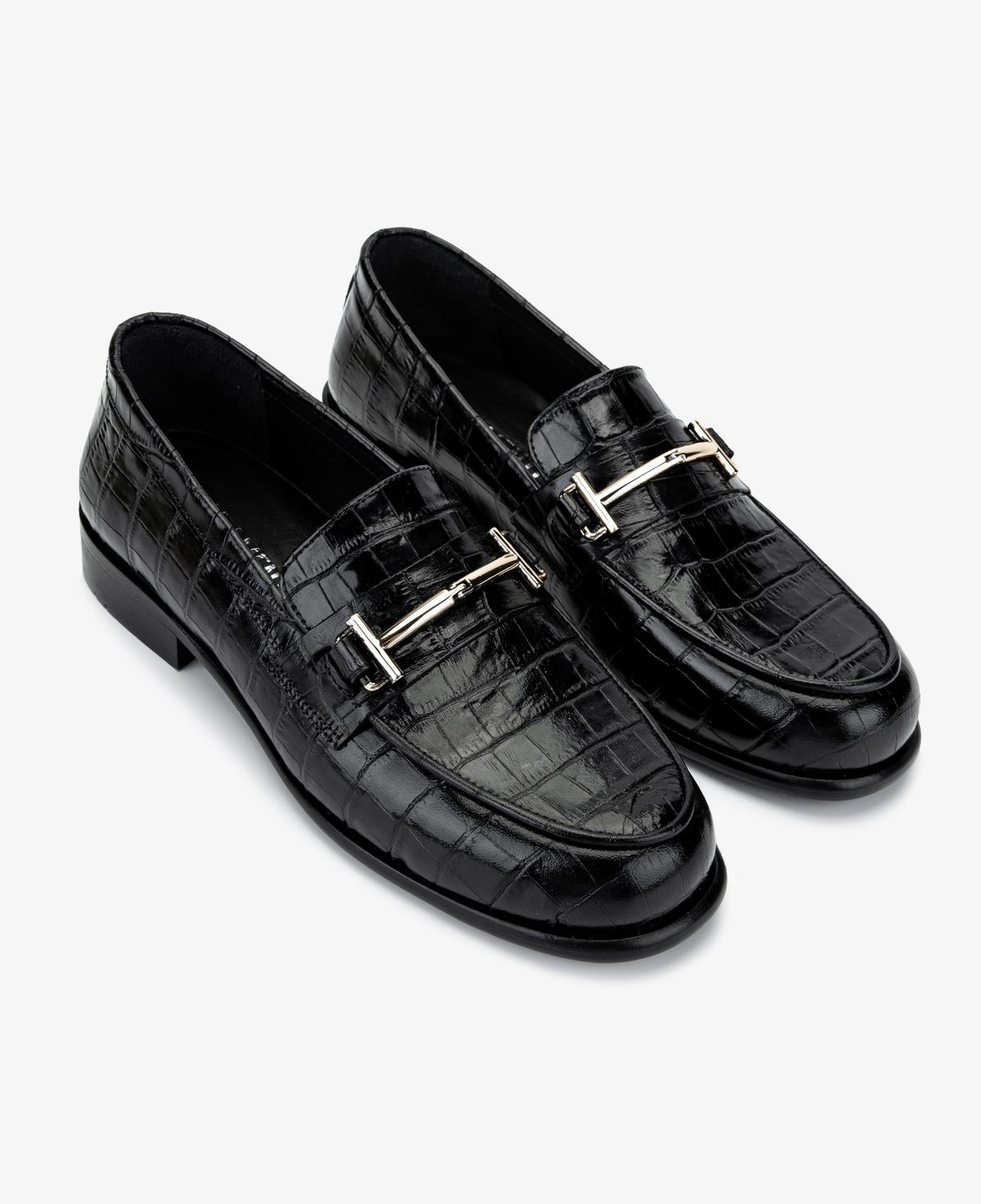 Valmenti Kadın Hakiki Deri Siyah Kroko Loafer Ayakkabı