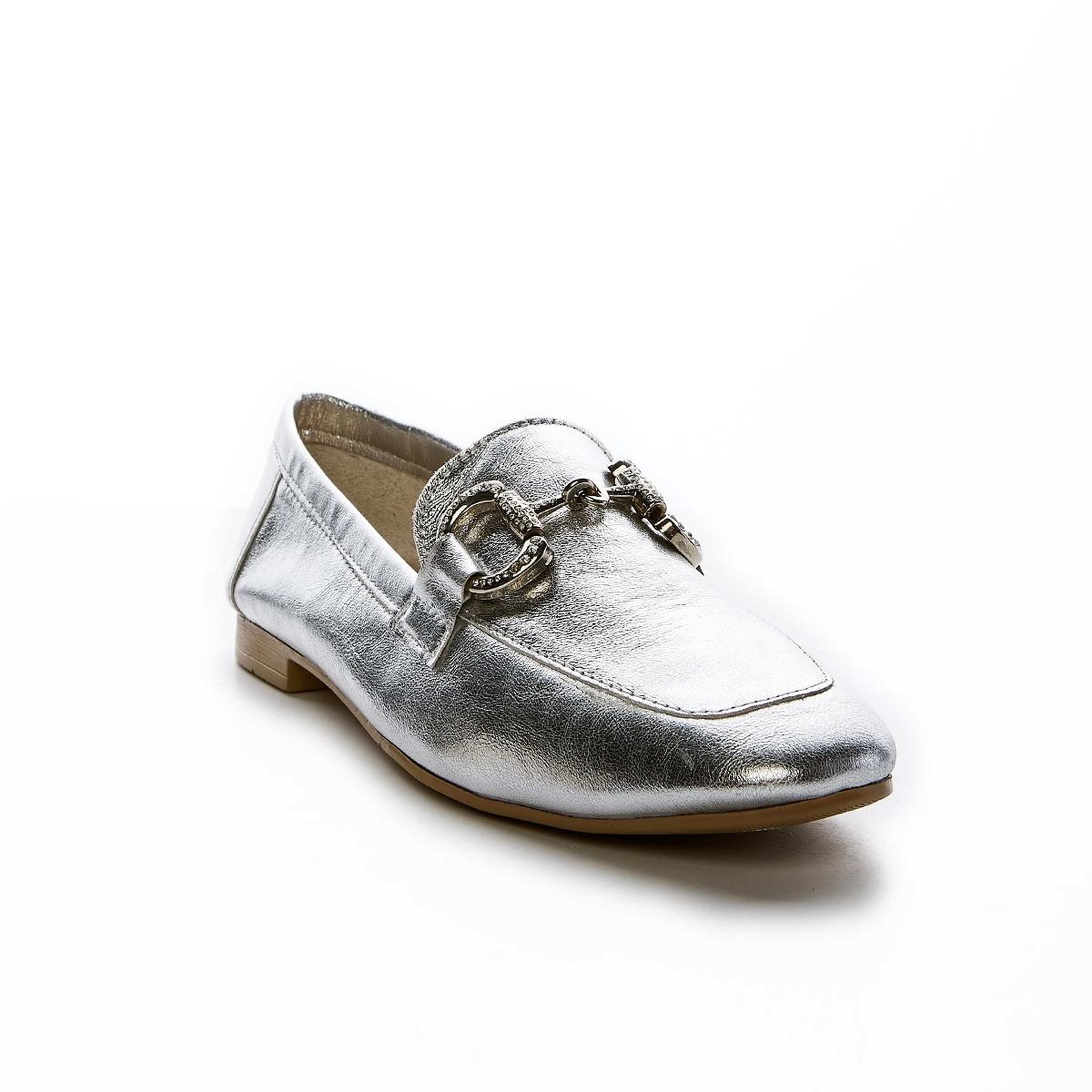 Valmenti Kadın Hakiki Deri Gümüş Metalik Loafer Ayakkabı