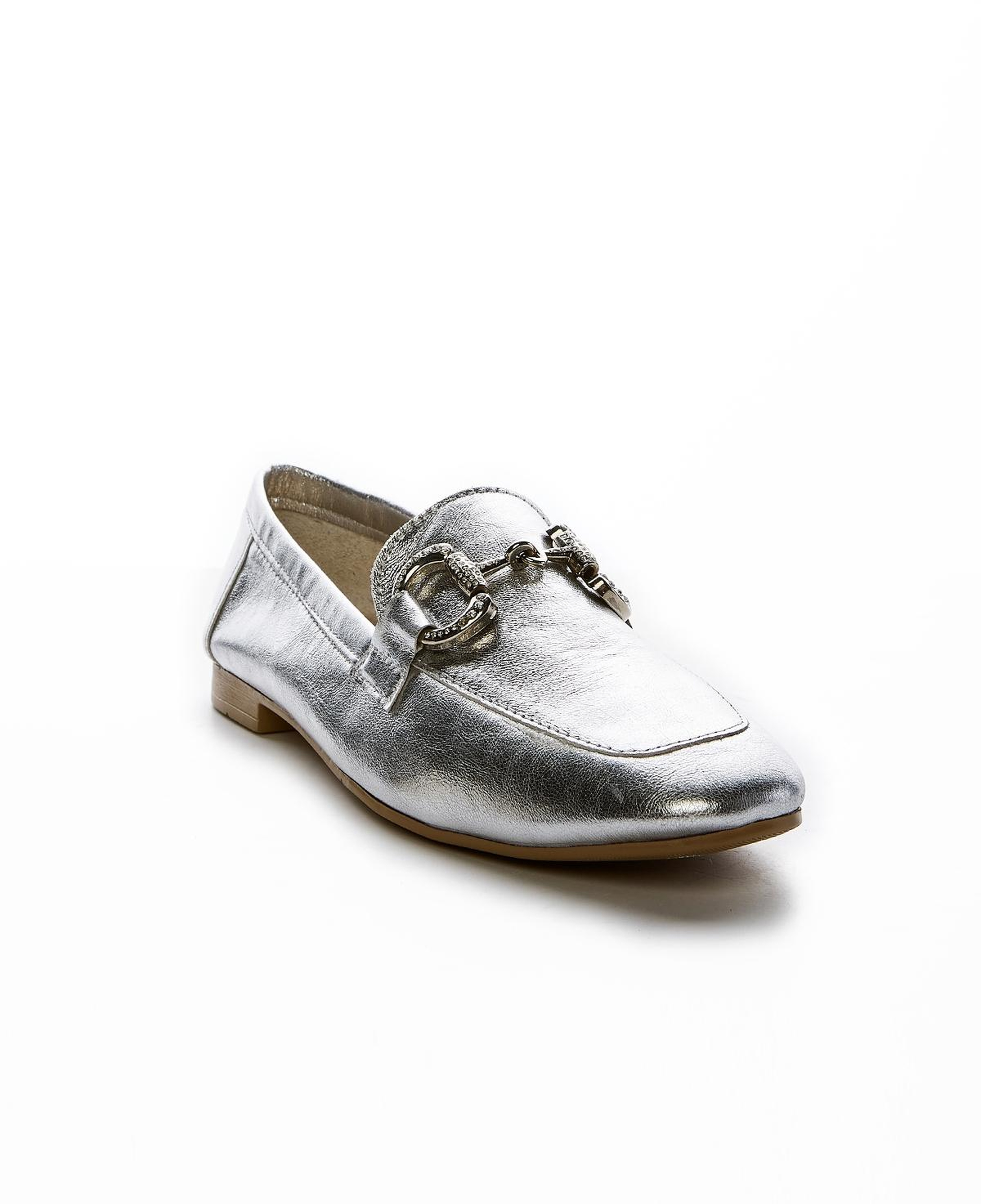 Valmenti Kadın Hakiki Deri Gümüş Metalik Loafer Ayakkabı