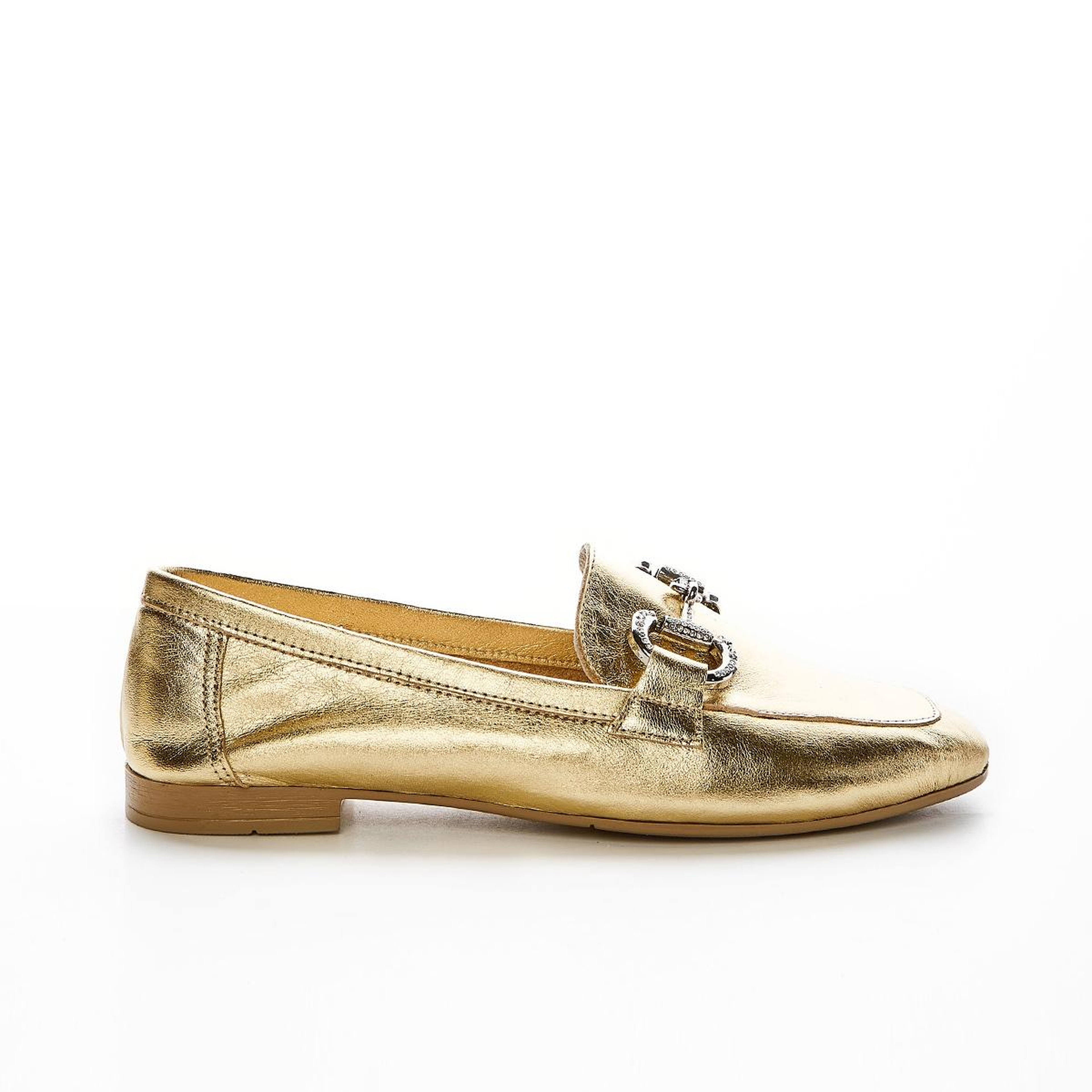 Valmenti Kadın Hakiki Deri Gold Loafer Ayakkabı