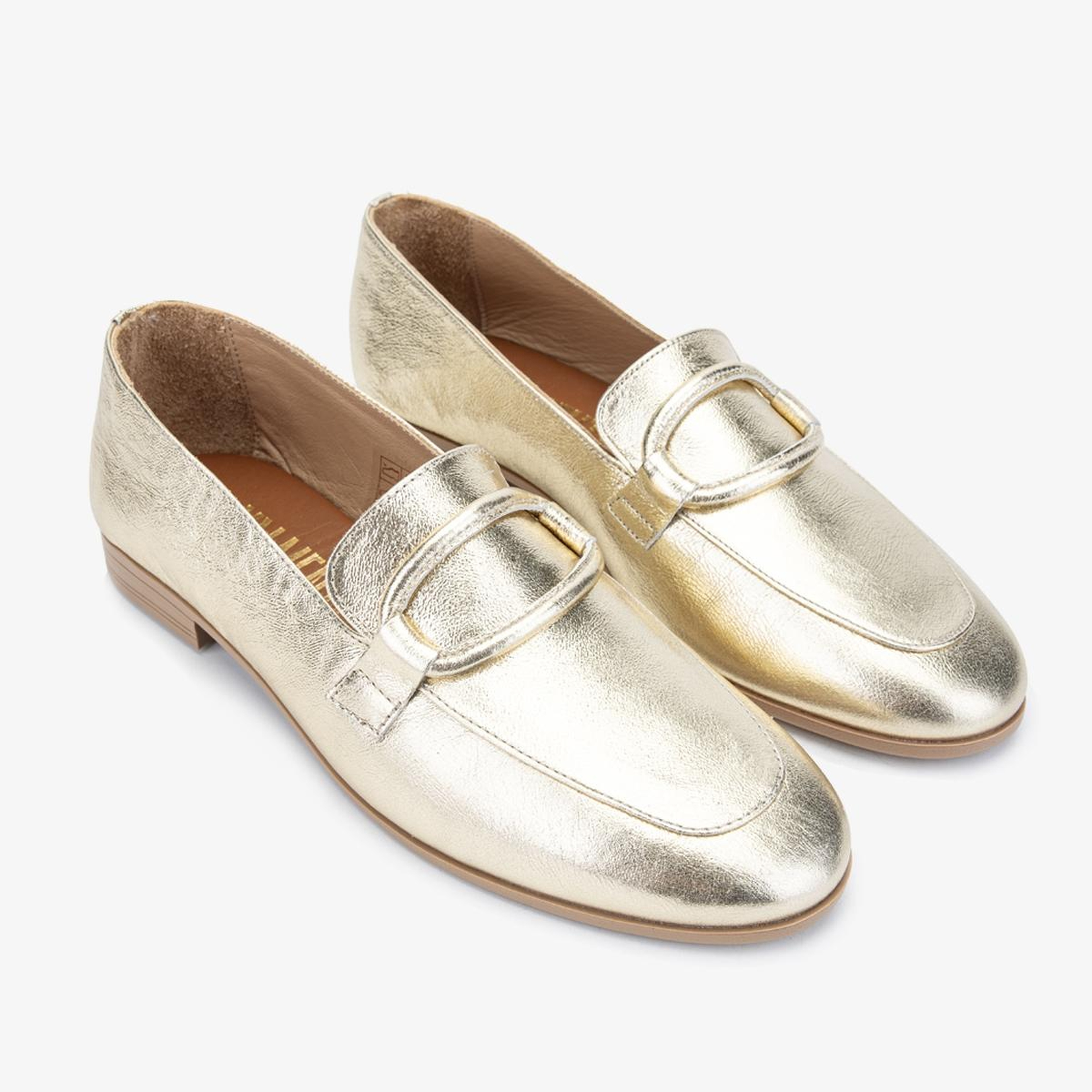 Valmenti Kadın Hakiki Deri Gold Loafer Ayakkabı
