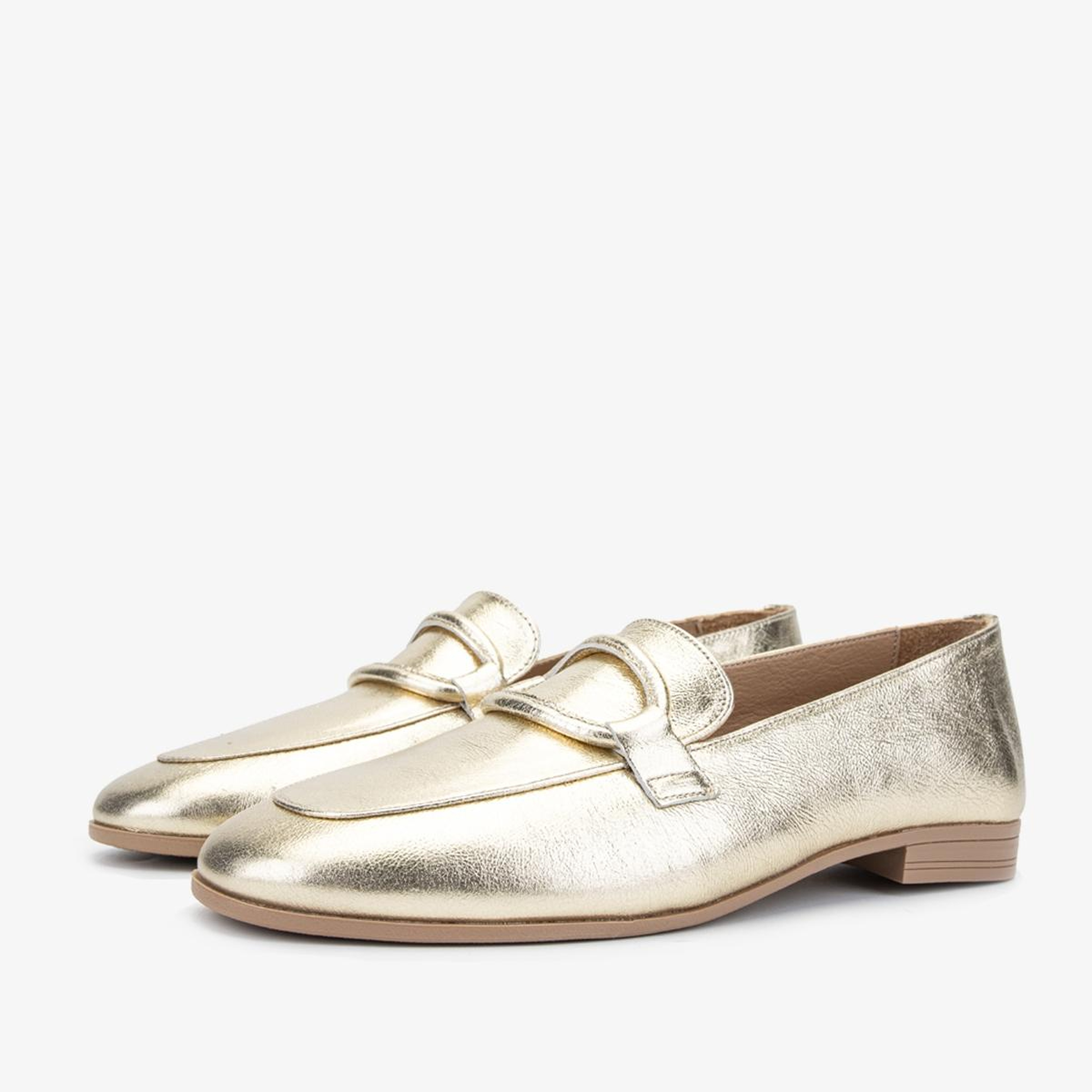 Valmenti Kadın Hakiki Deri Gold Loafer Ayakkabı
