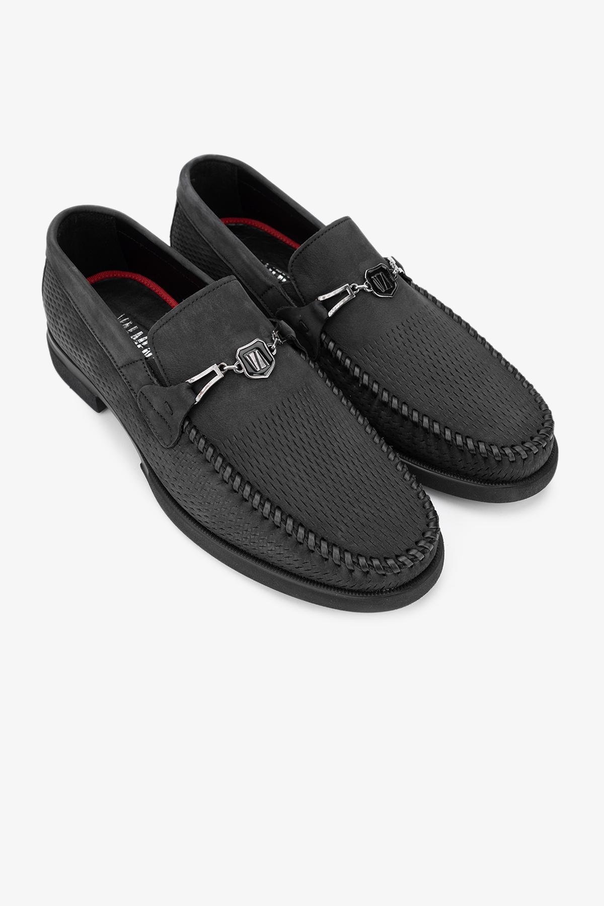 Valmenti Erkek Hakiki Deri Siyah Nubuk Loafer Ayakkabı