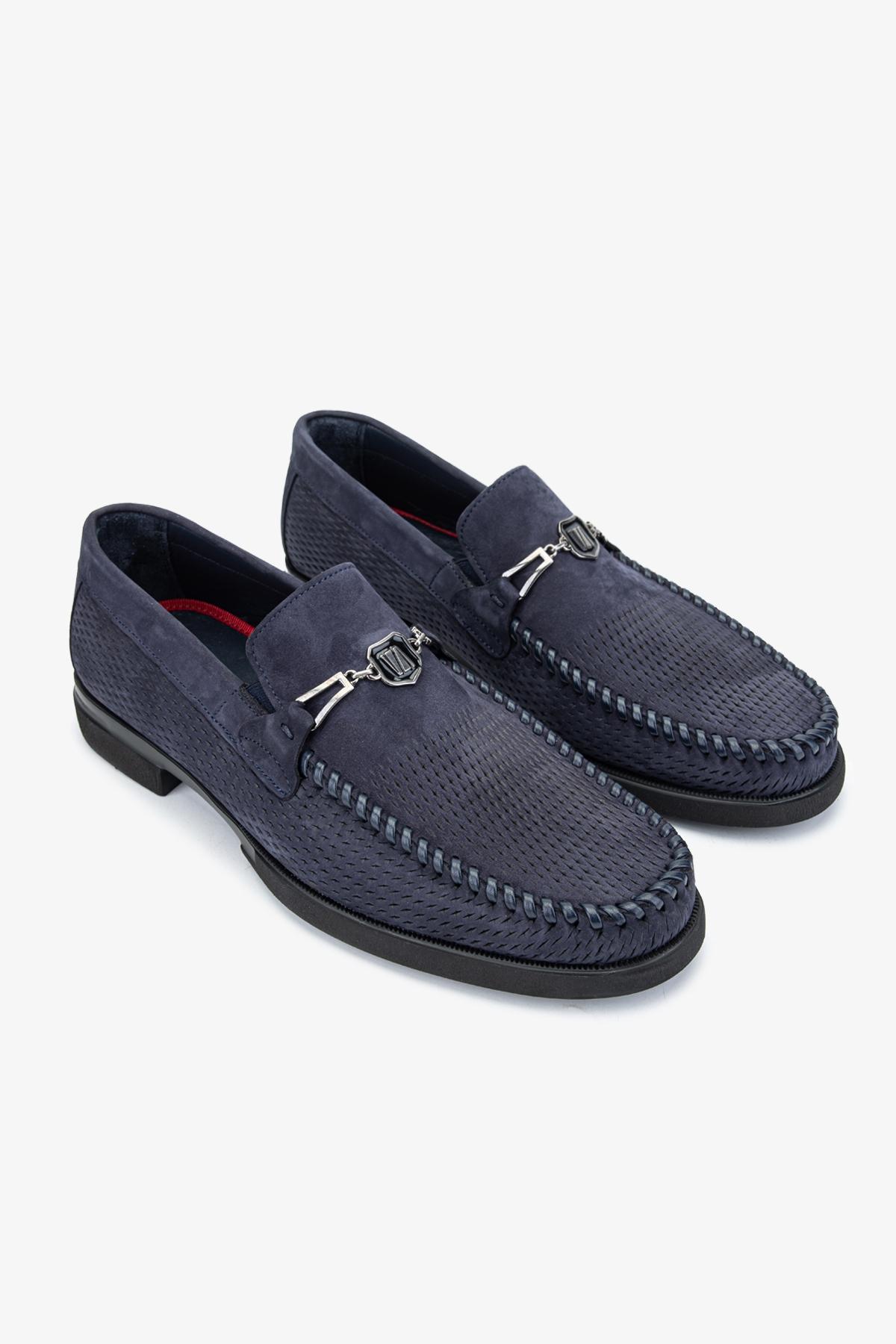 Valmenti Erkek Hakiki Deri Lacivert Nubuk Loafer Ayakkabı