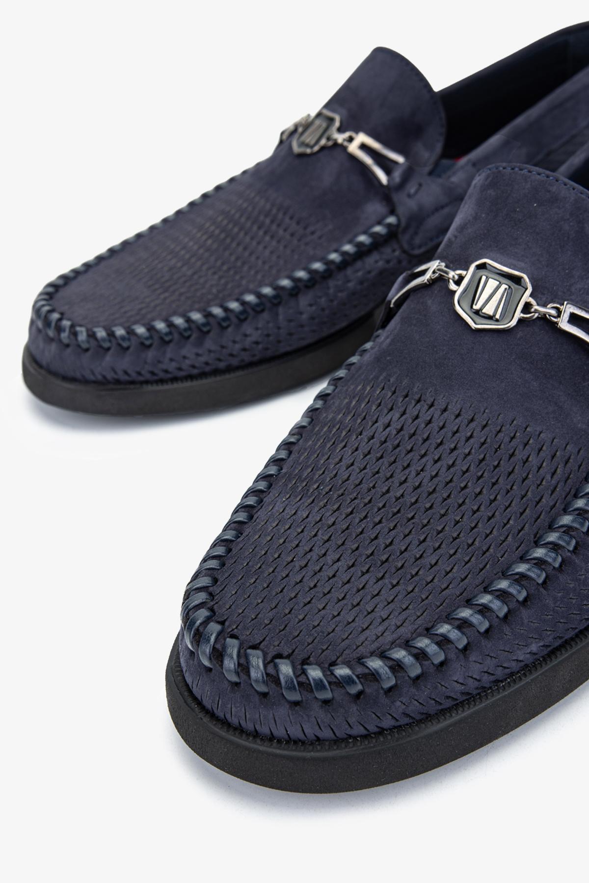 Valmenti Erkek Hakiki Deri Lacivert Nubuk Loafer Ayakkabı