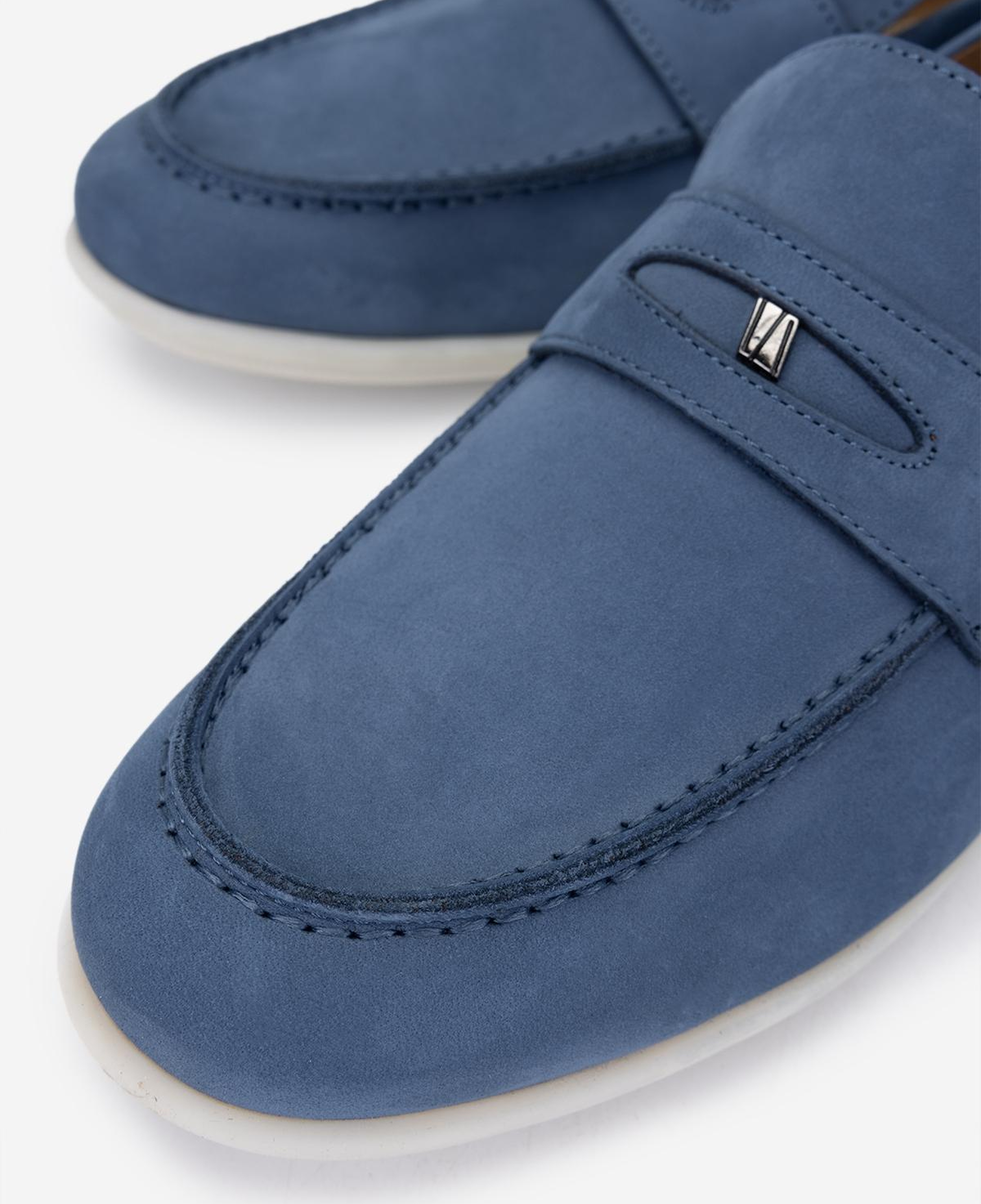 Valmenti Erkek Hakiki Deri Mavi Nubuk Loafer Ayakkabı