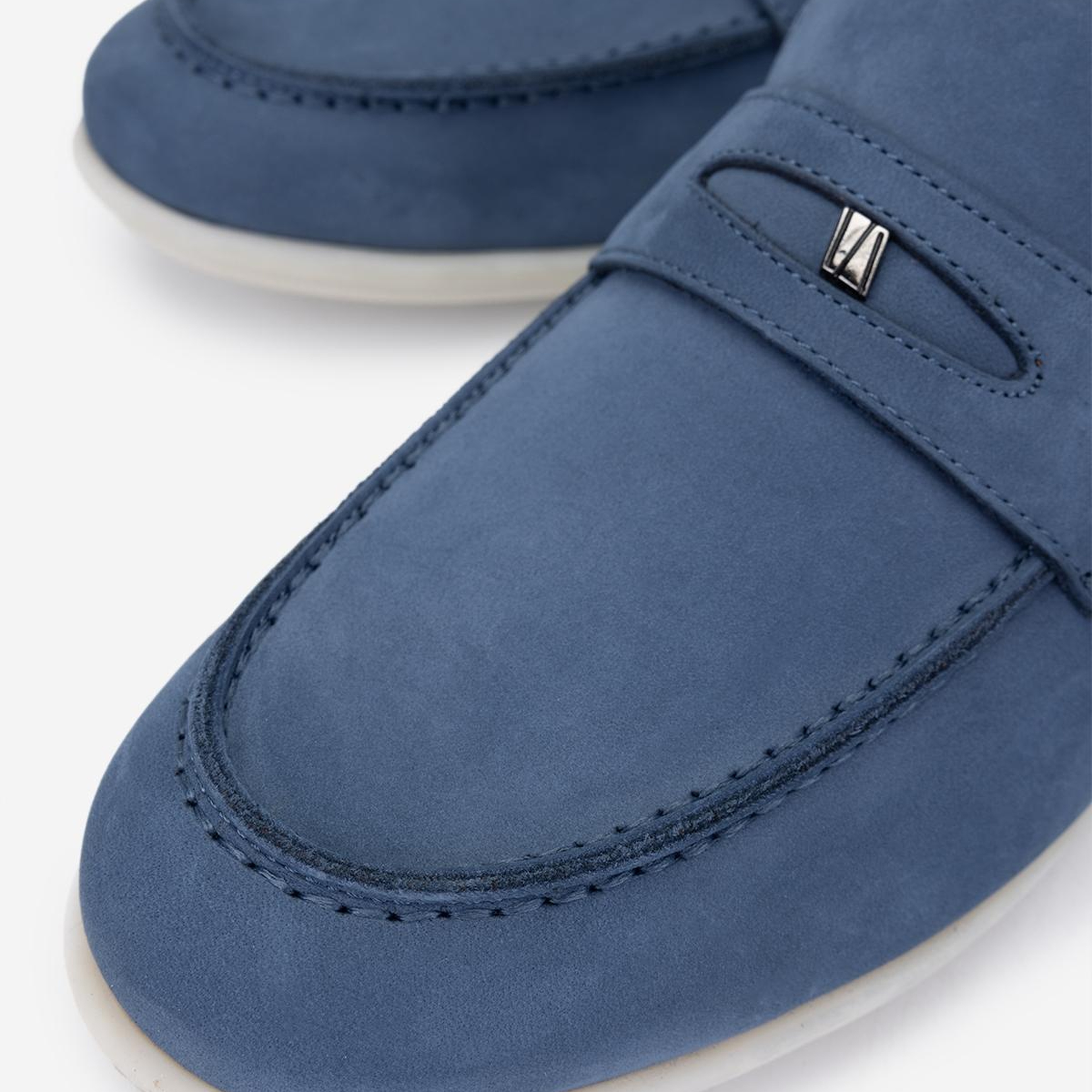 Valmenti Erkek Hakiki Deri Mavi Nubuk Loafer Ayakkabı