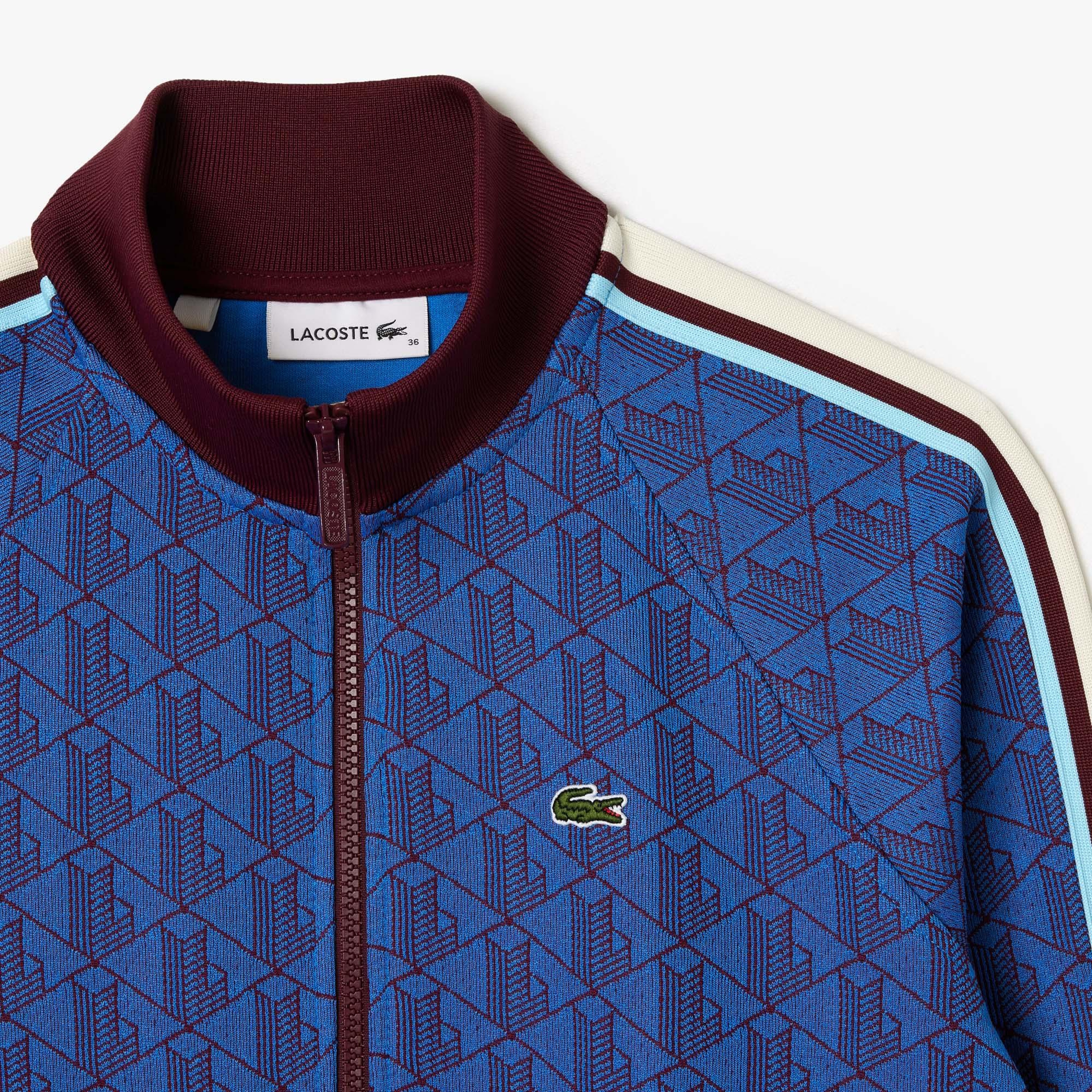 Kadın Regular Fit Fermuarlı Monogram Mavi Sweatshirt