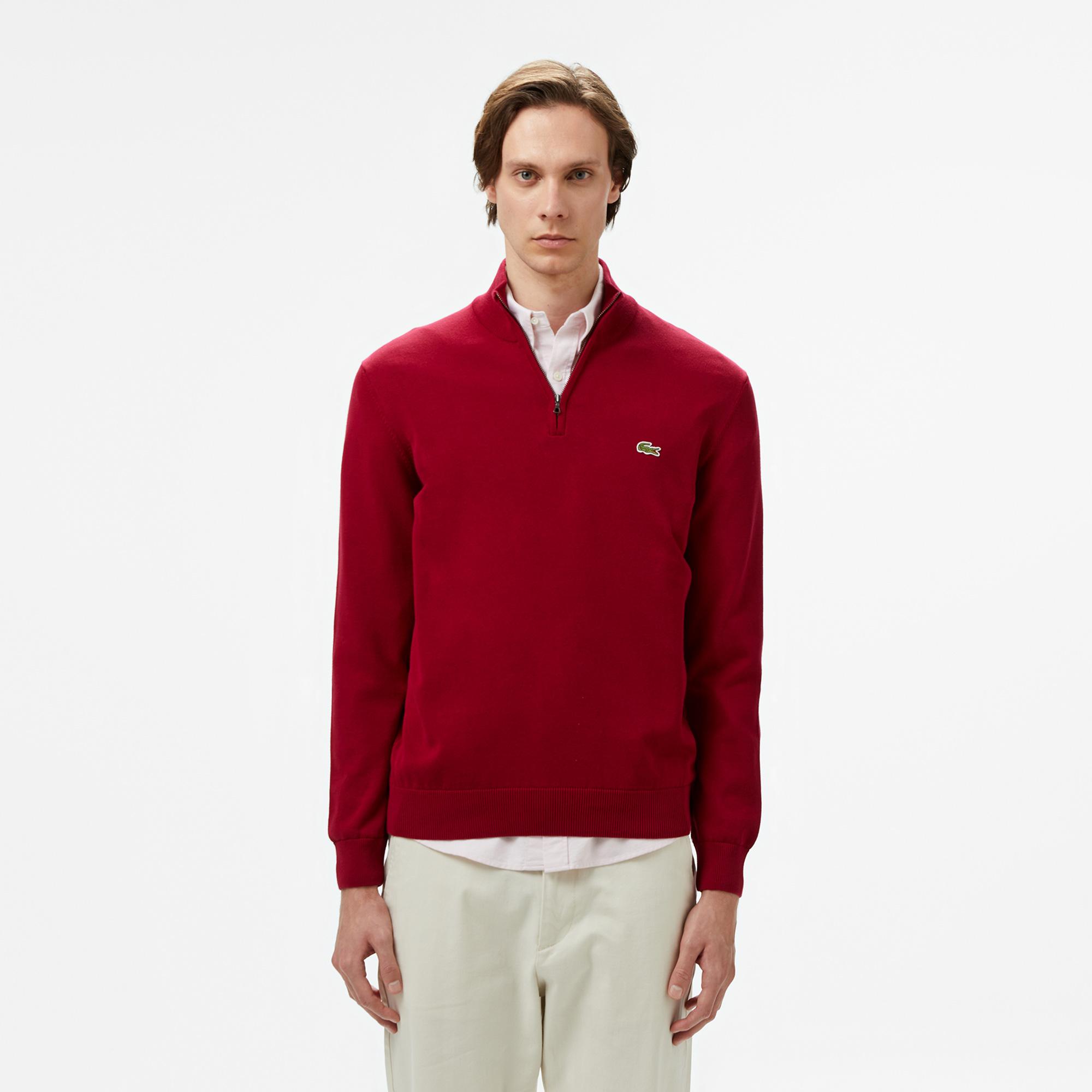 Lacoste Erkek Regular Fit Yarım Fermuarlı Kırmızı Kazak