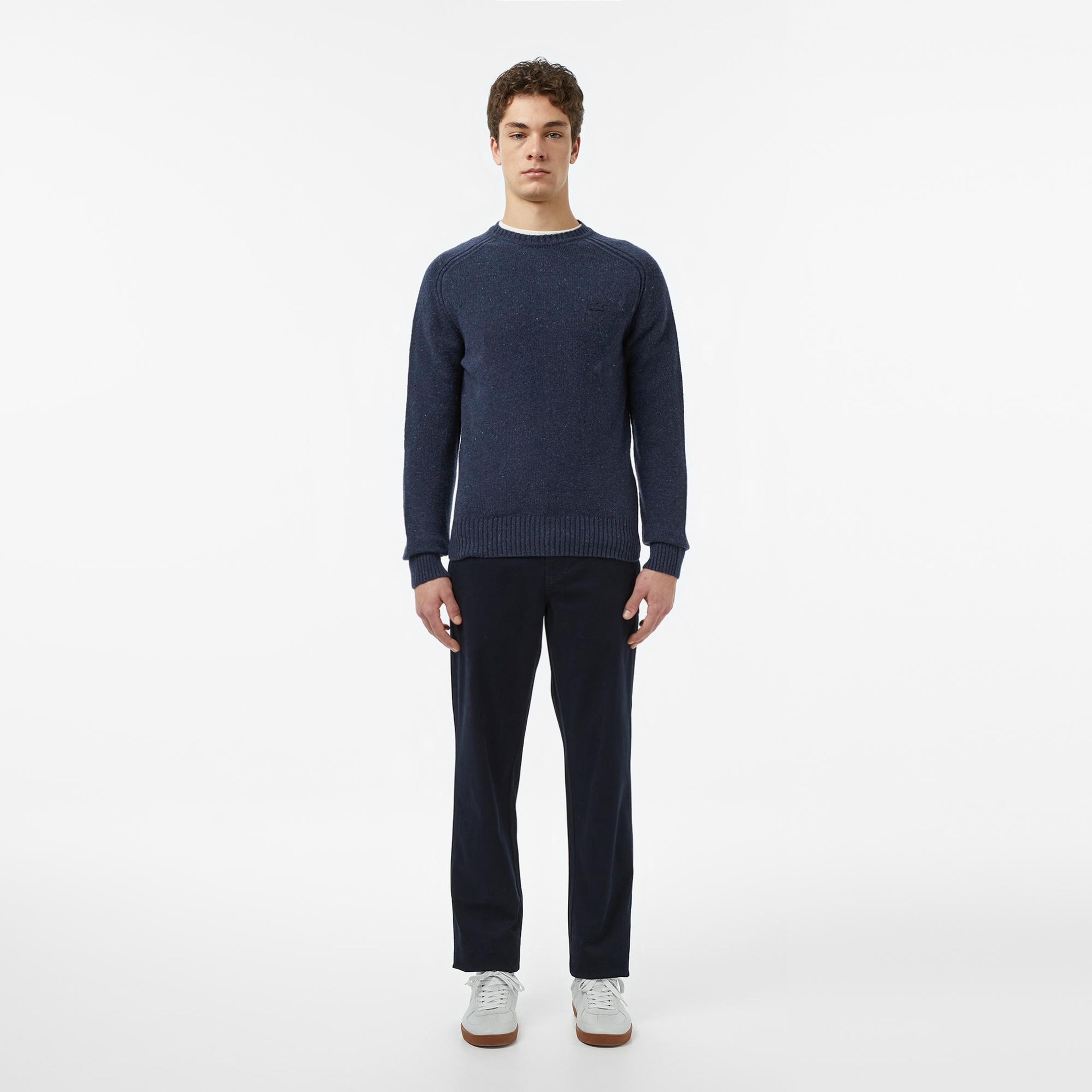 Lacoste Erkek Classic Fit Bisiklet Yaka Yün Lacivert Kazak