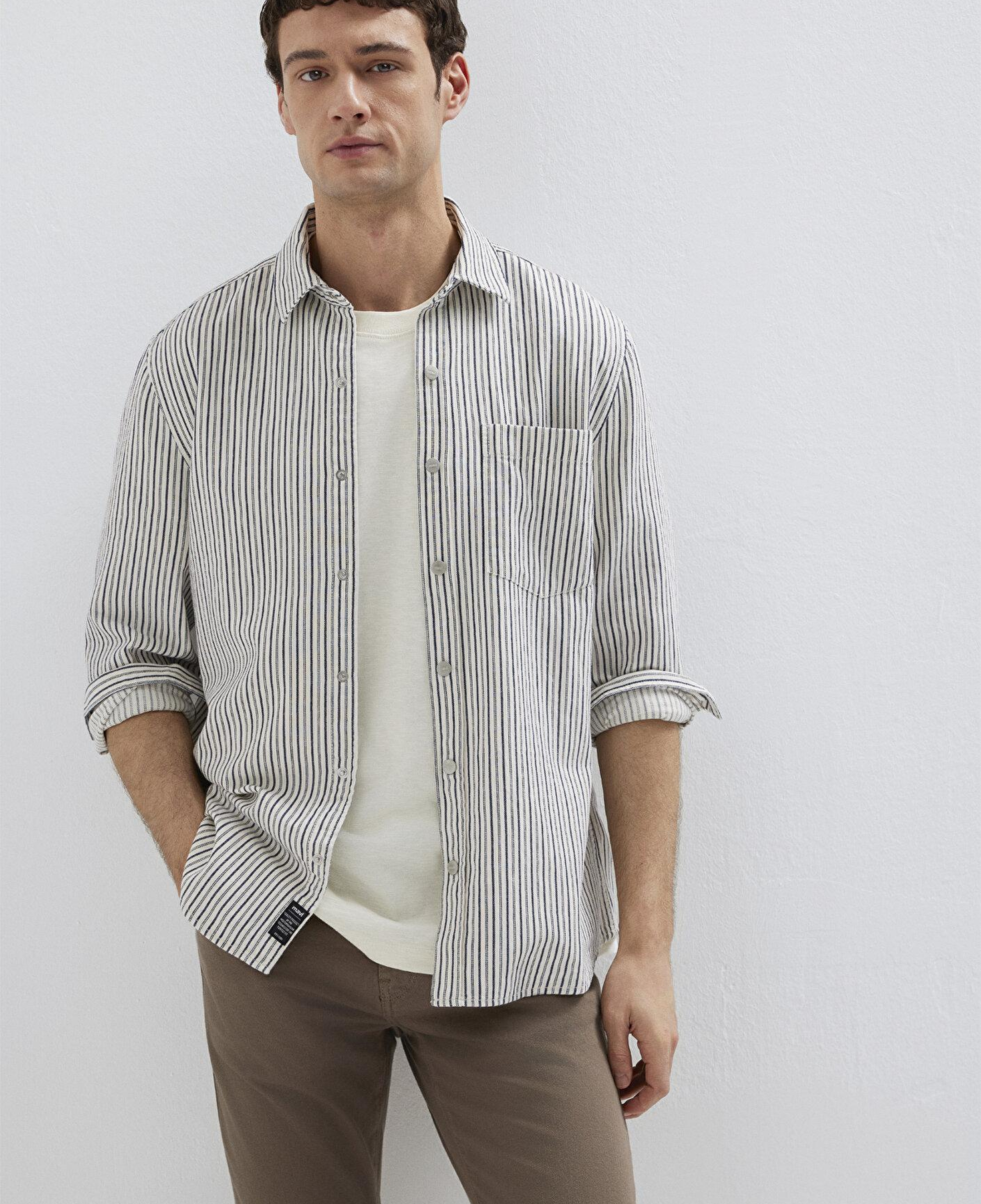 Mavi Çizgili Beyaz Gömlek Regular Fit / Normal Kesim 0211914-18790